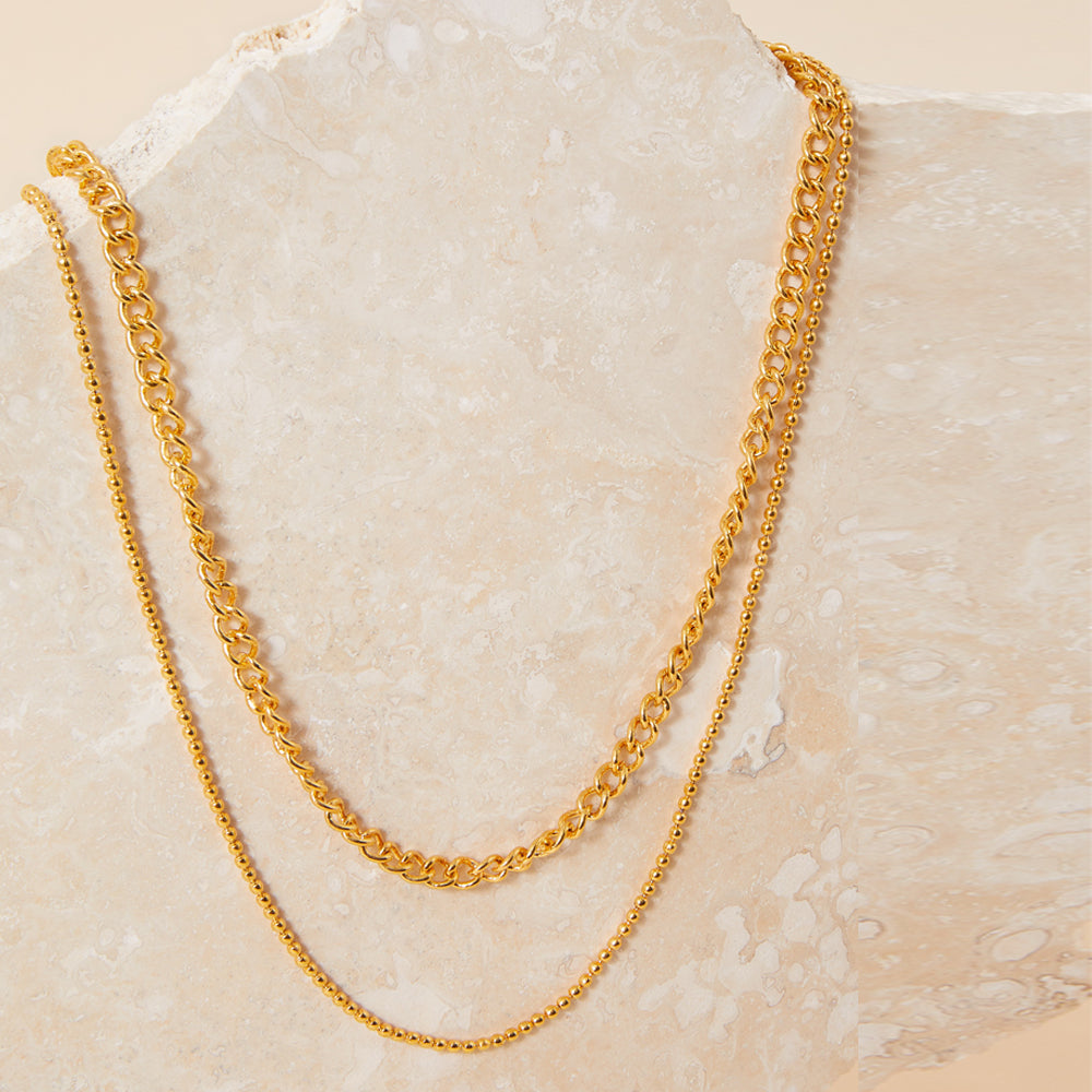 Real Gold Plated Gold Z Ball Chain Layer Necklace