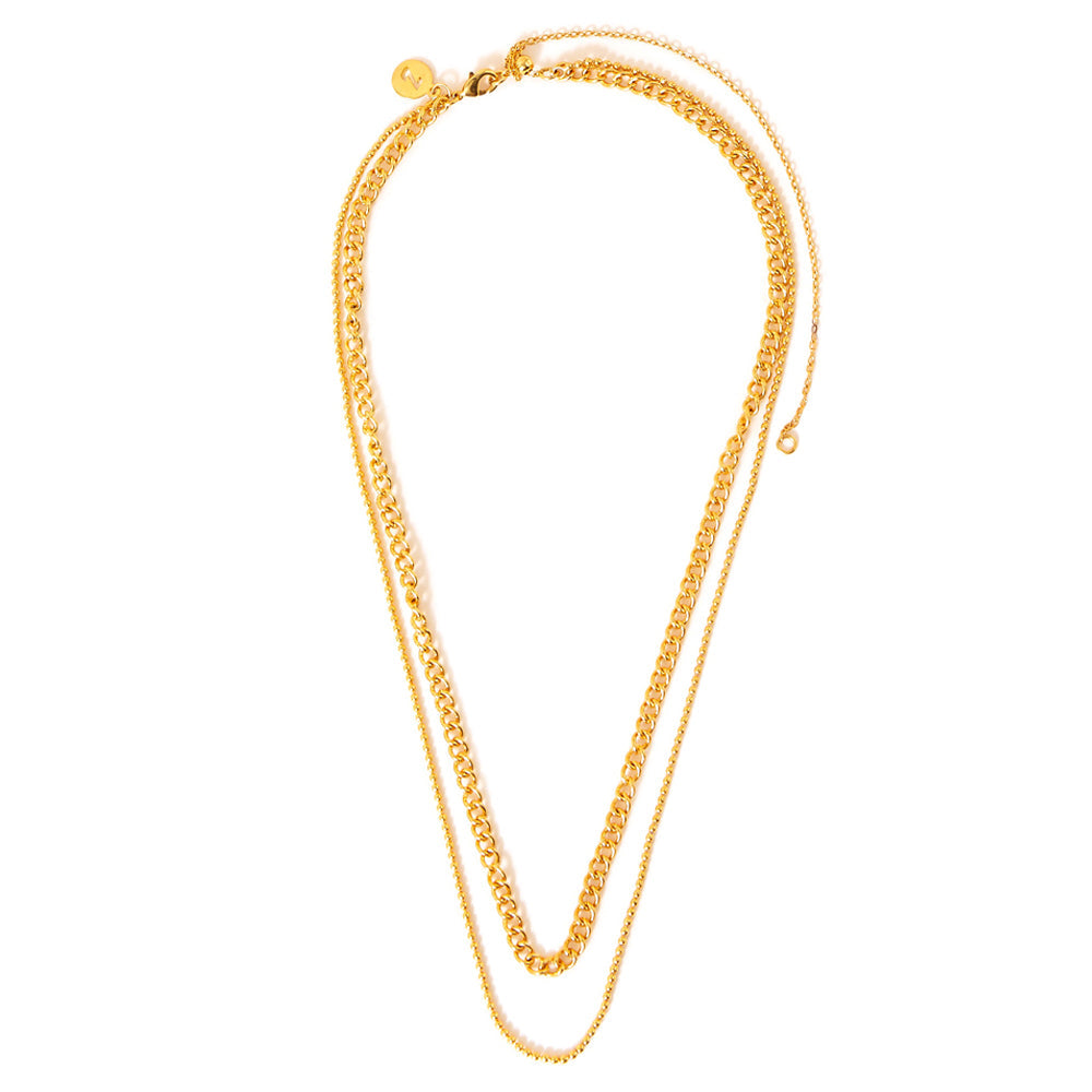 Real Gold Plated Gold Z Ball Chain Layer Necklace