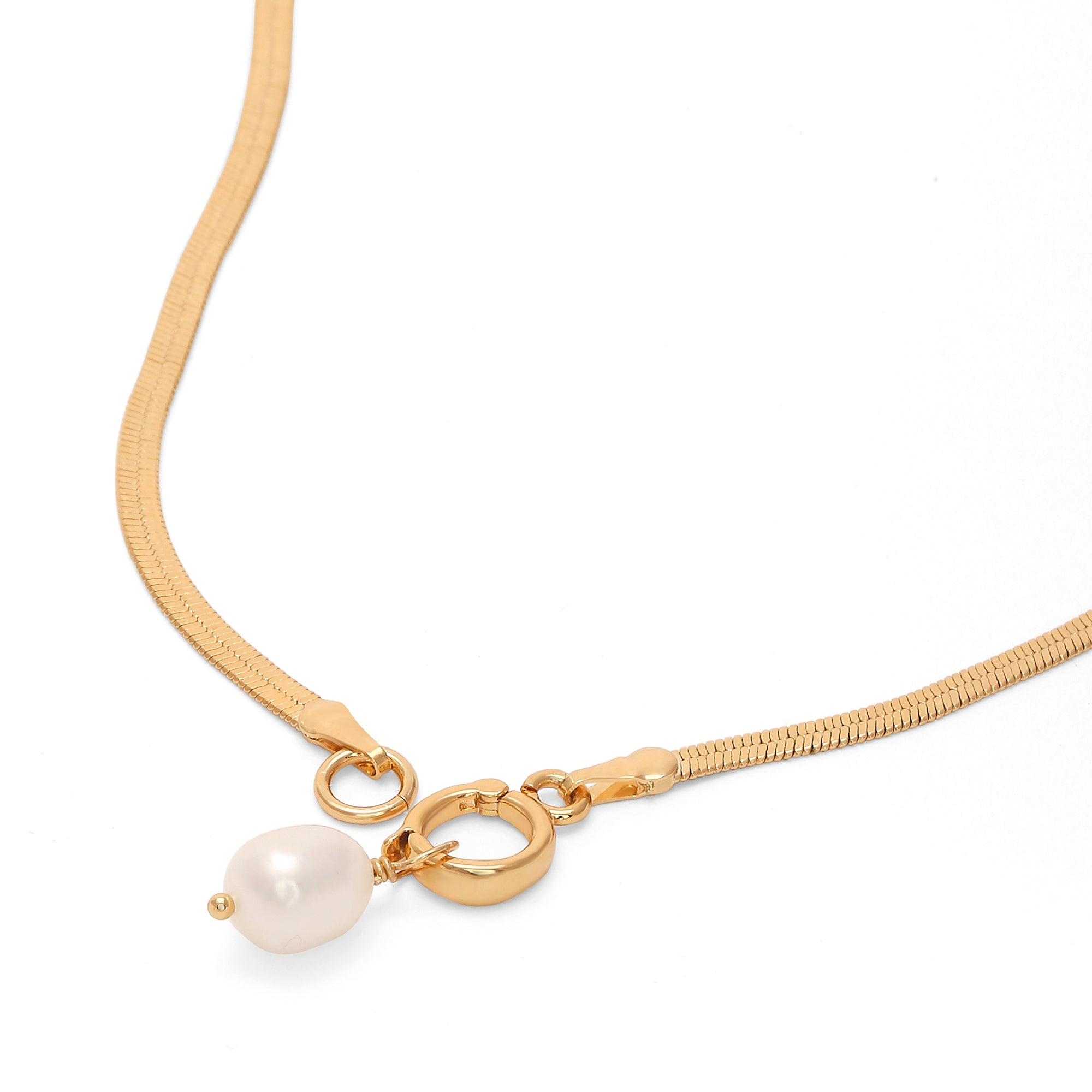 Real Gold Plated Pearl Z Herringbone Chain Pearl Pendant