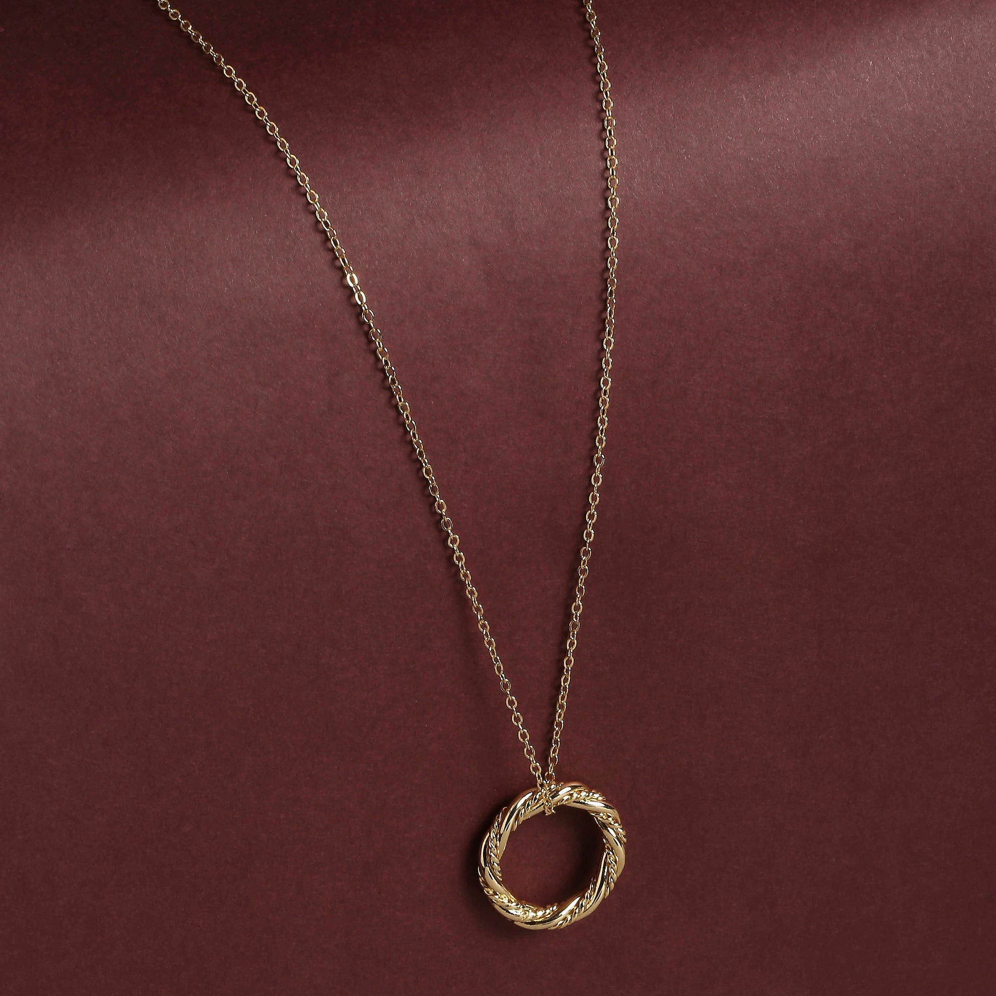 Real Gold Plated Gold Z Long Twisted Hoop Pendant Necklace