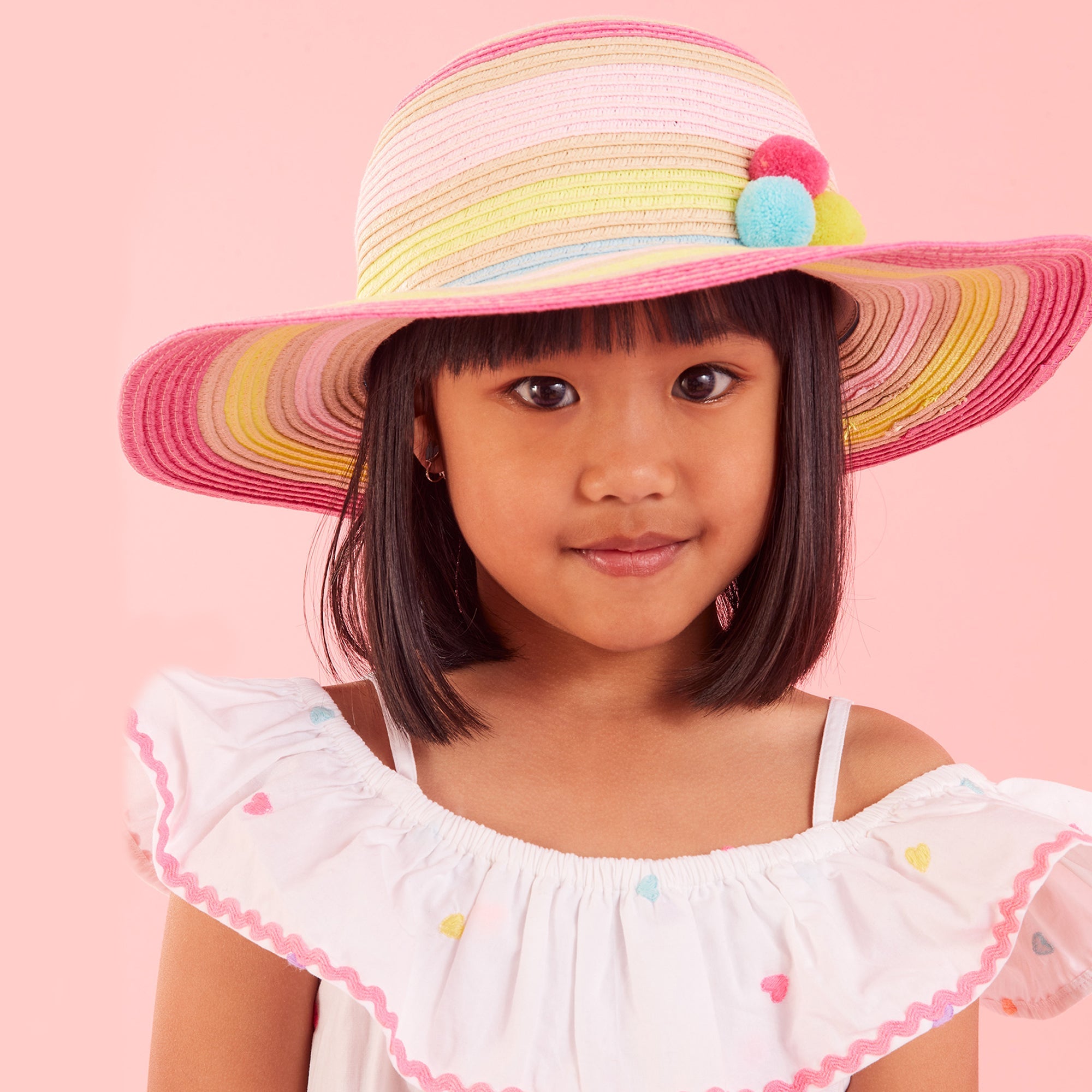 Accessorize London Girl's Pom Trim Stripe Floppy Hat 7-12 Years