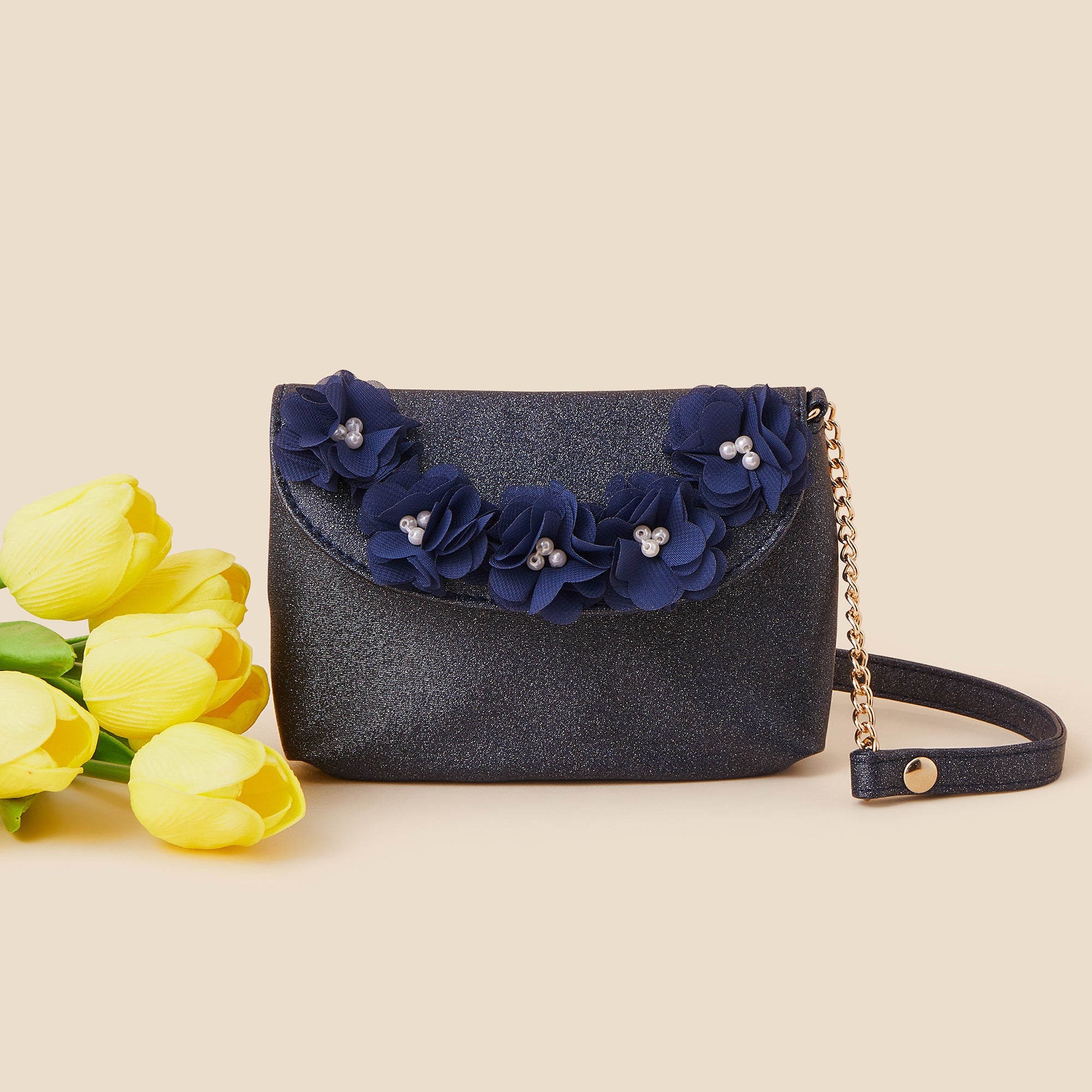 Accessorize London Girl's R Multi Flower Black Bag