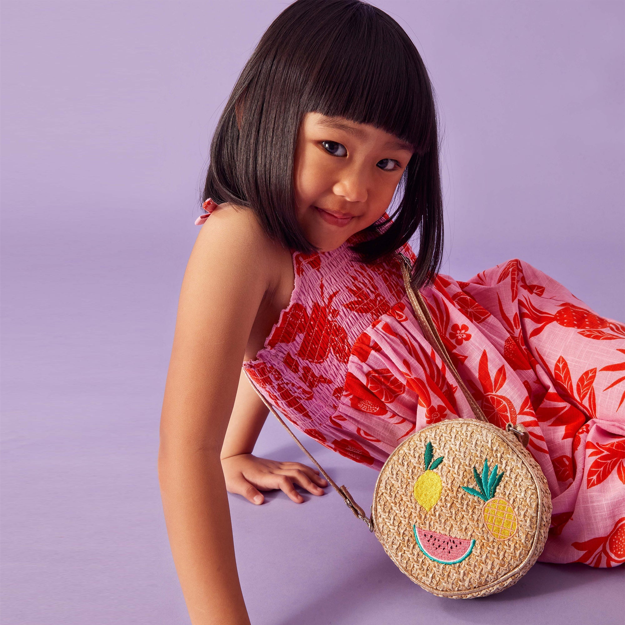 Accessorize London Girl's Fruit Embroidered Straw Bag