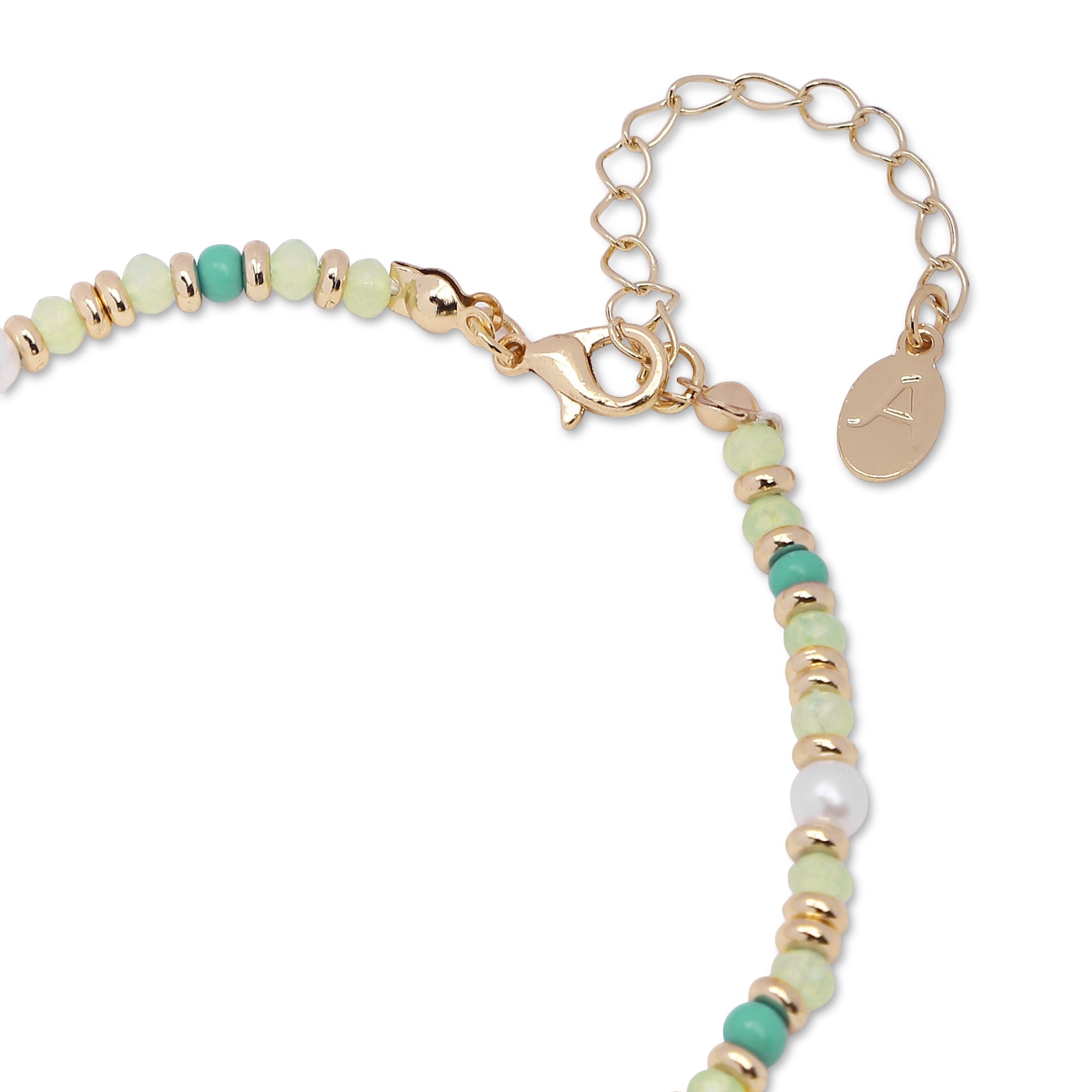 Accessorize London Women's Green Bead, Pearl & Coin Anklet