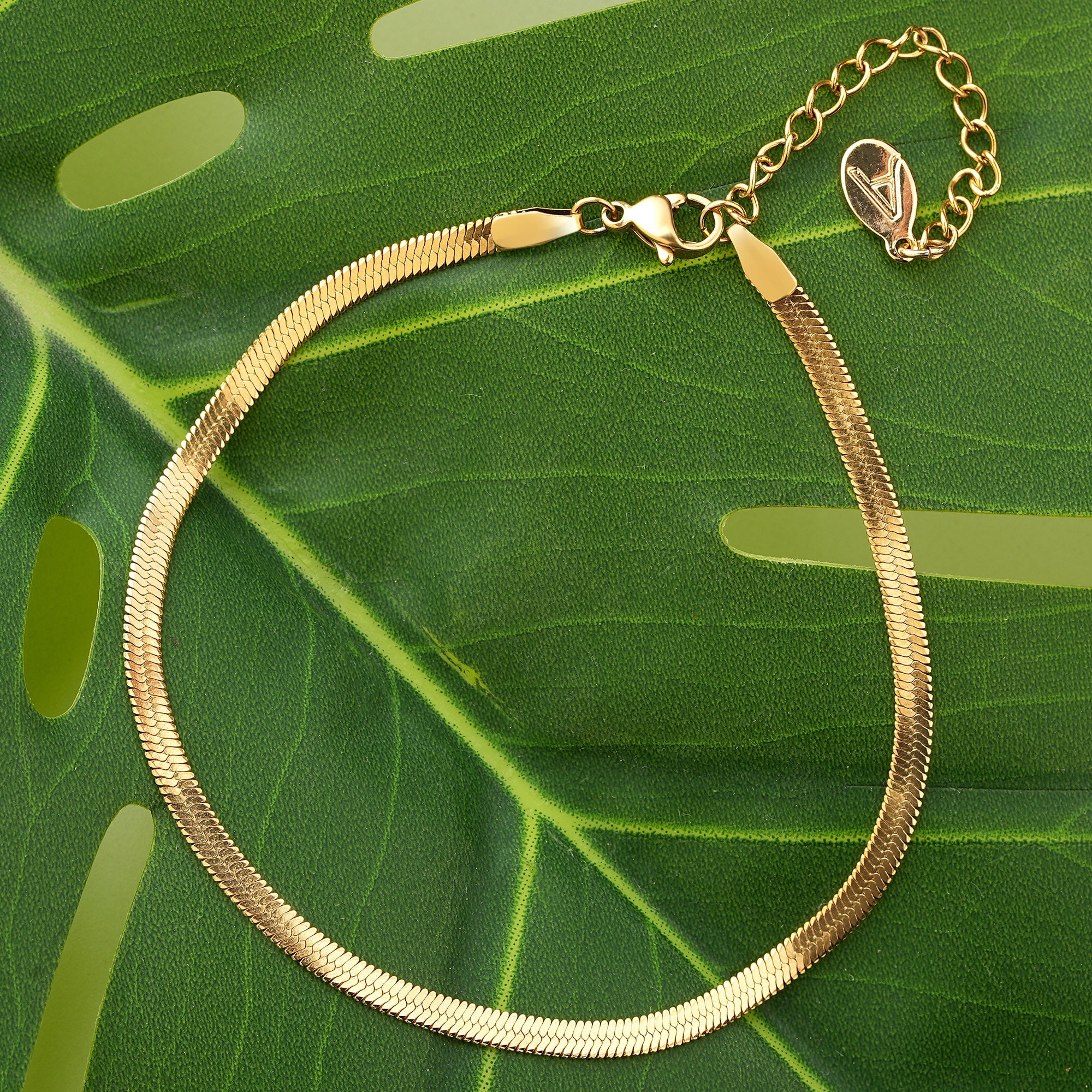 Accessorize London Women's Gold Stainless Steel Snake Chain Anklet