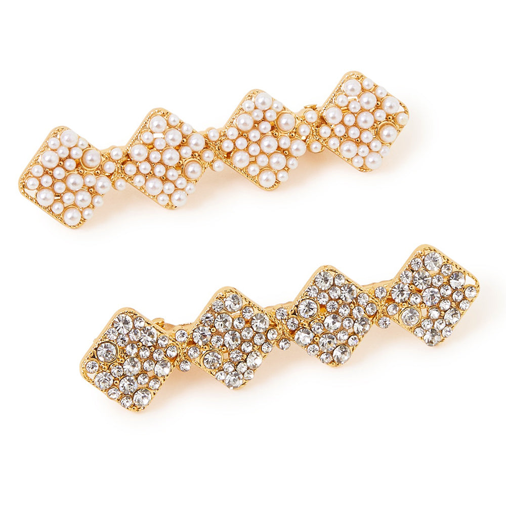 Accessorize London Women's Pearl 2 Diamond and Pearls Salon Hair Clips