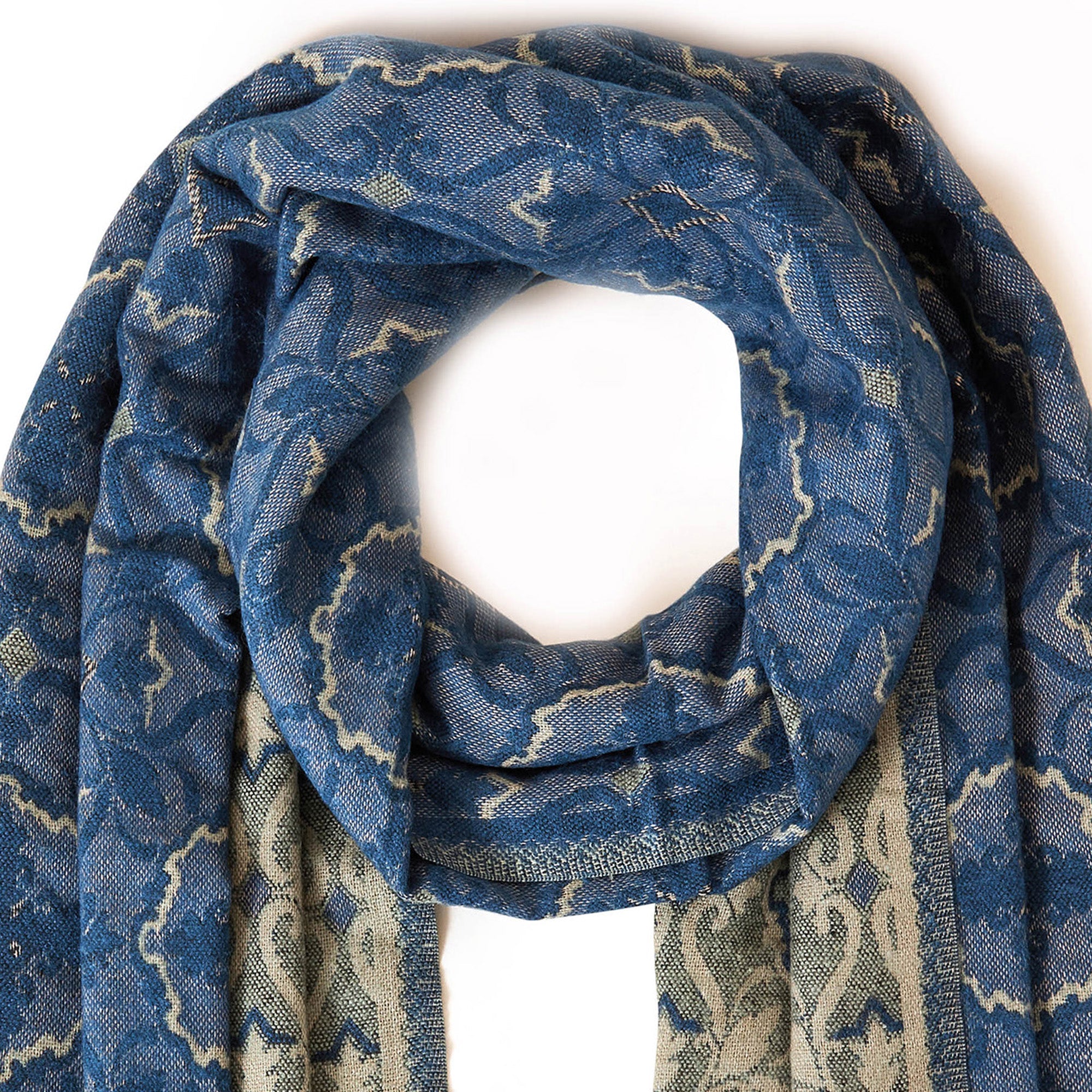 Accessorize London Women's Blue Jacquard Print Blanket Scarf