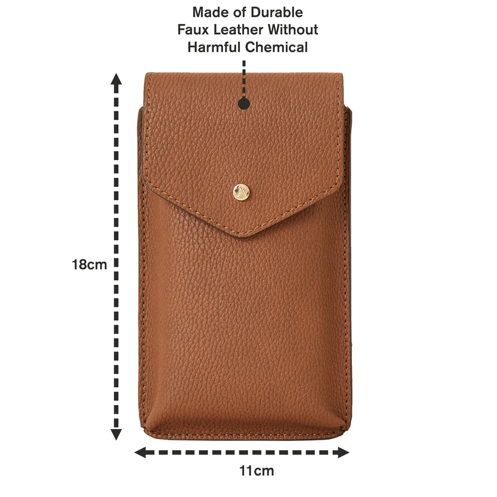 Accessorize London Women's Faux Leather Tan Envelope Phone Bag