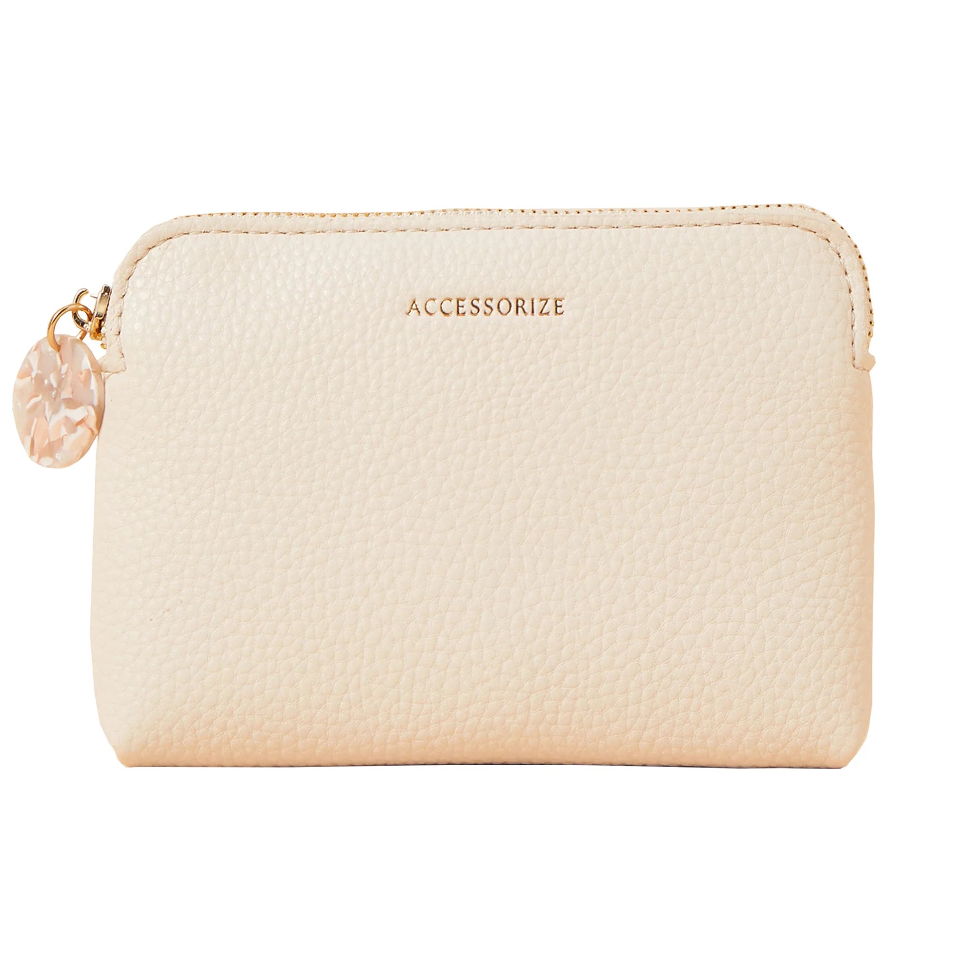 Beige Classic Leather Coin Pouch