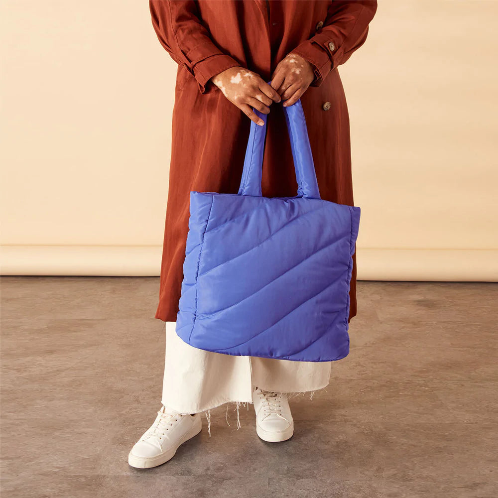 Buy Recycled Nylon Blue Quilted Shopper Bag