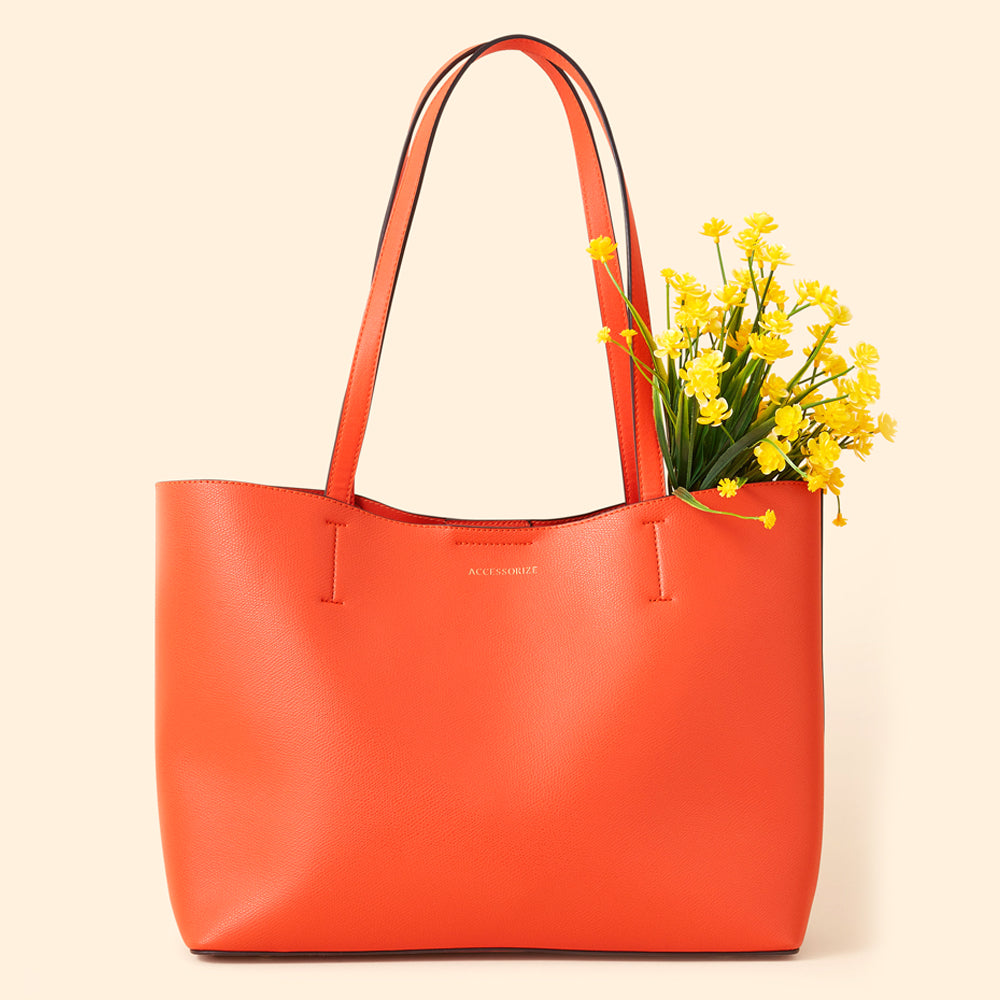 Leather Tote Womens Orange Bag Accessorize London Women's Faux Leather Orange Classic Leo Tote