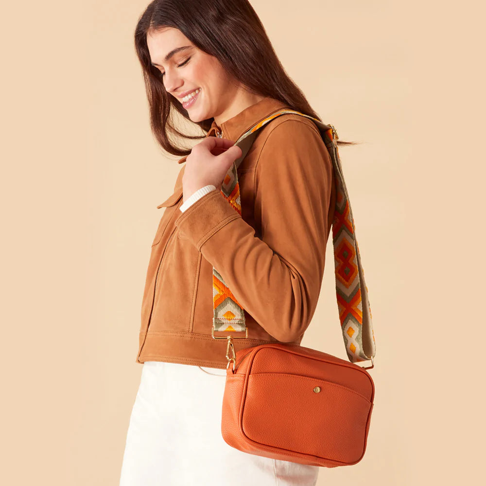 Accessorize London Women's Faux Leather Orange Webbing Strap Sling Bag