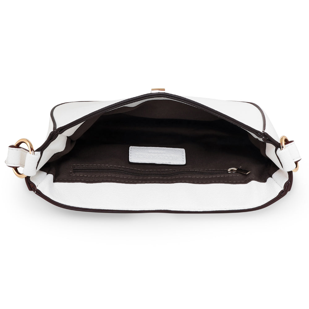 Accessorize London Women's Faux Leather Large metal lock White Sling Bag