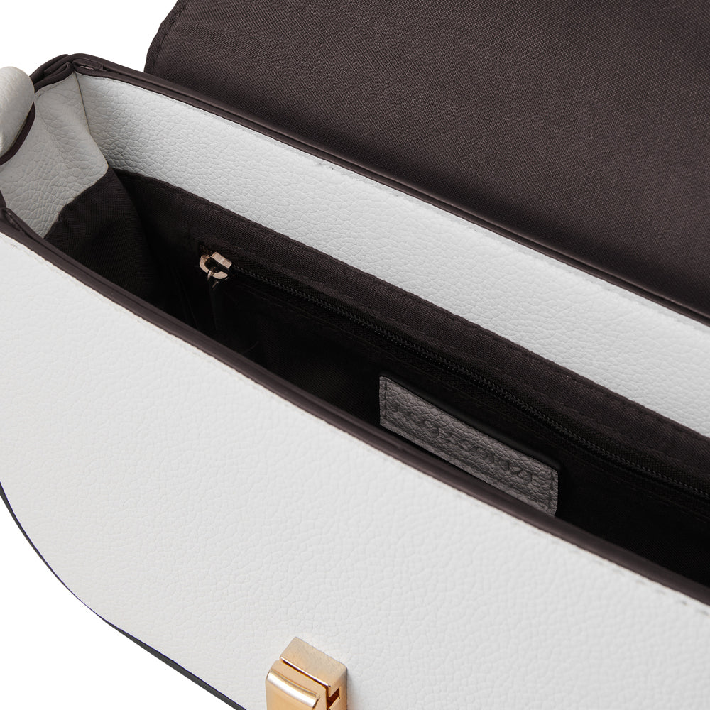 Accessorize London Women's Faux Leather Large metal lock White Sling Bag
