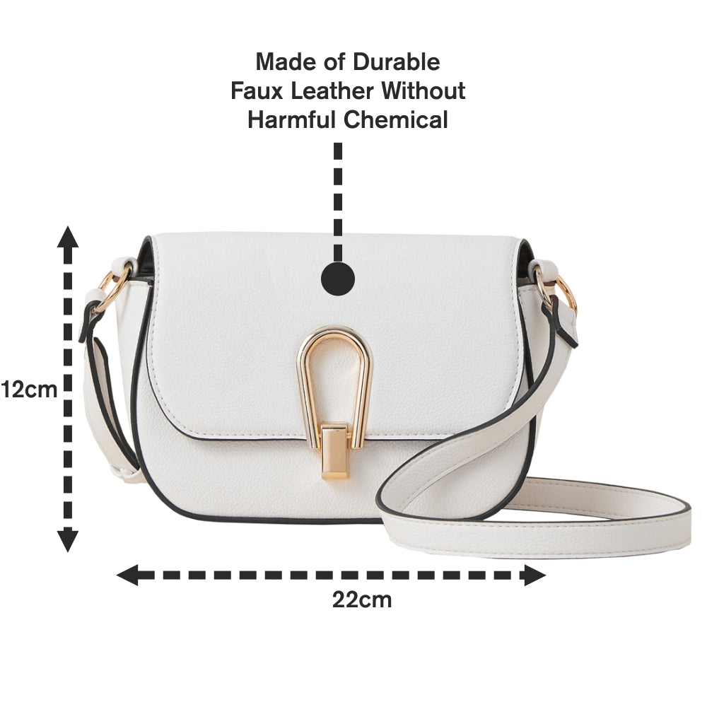 Accessorize London Women's Faux Leather Large metal lock White Sling Bag