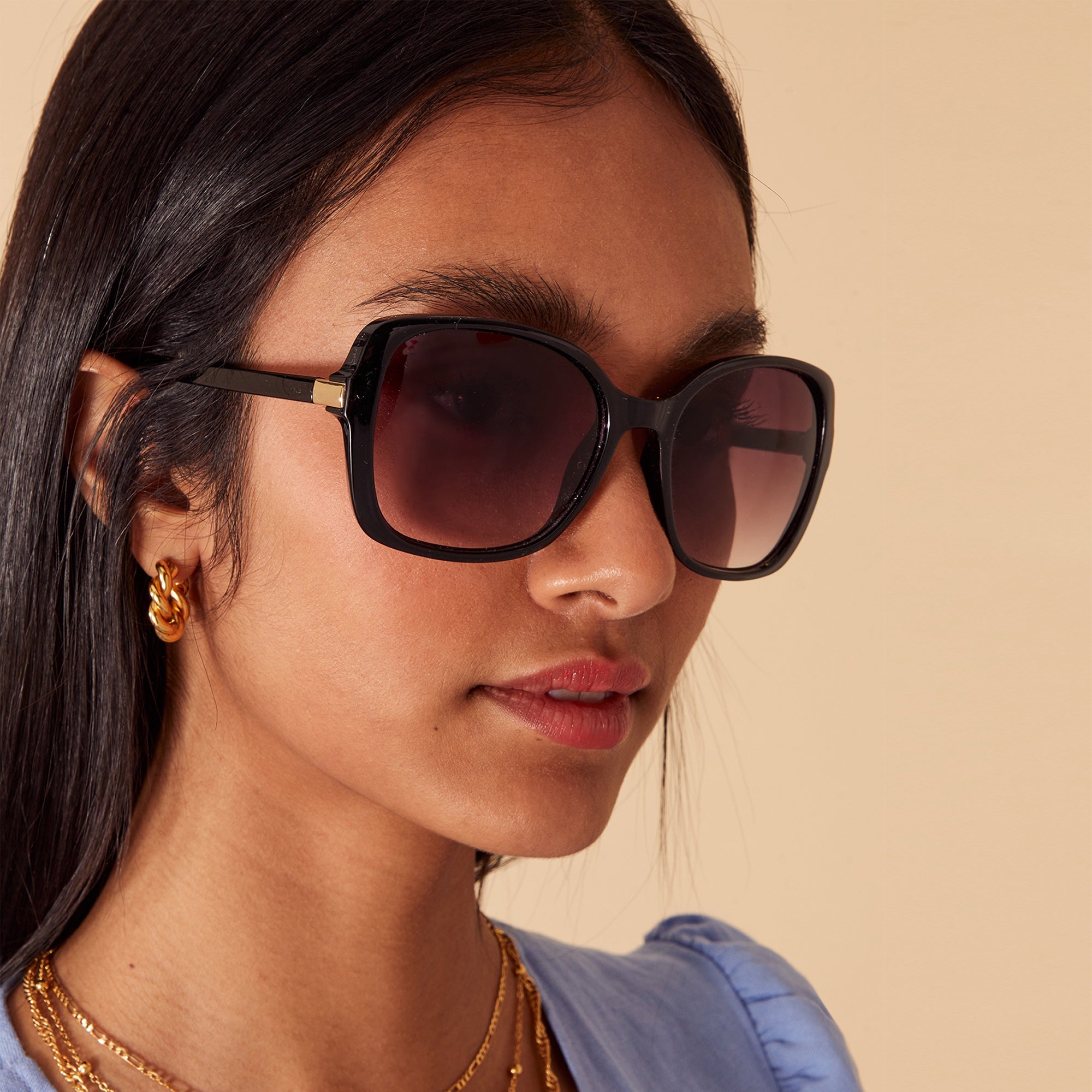 Accessorize London Women's Oversized Square Black Sunglasses
