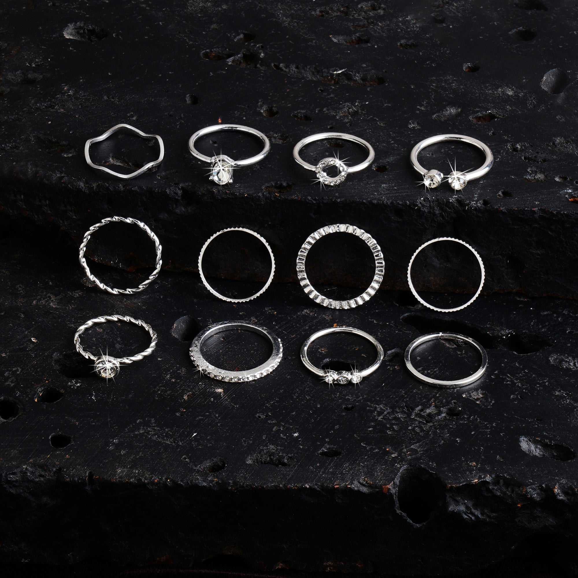 Accessorize London Women's Silver Crystal Ring Pack Of 12 Medium