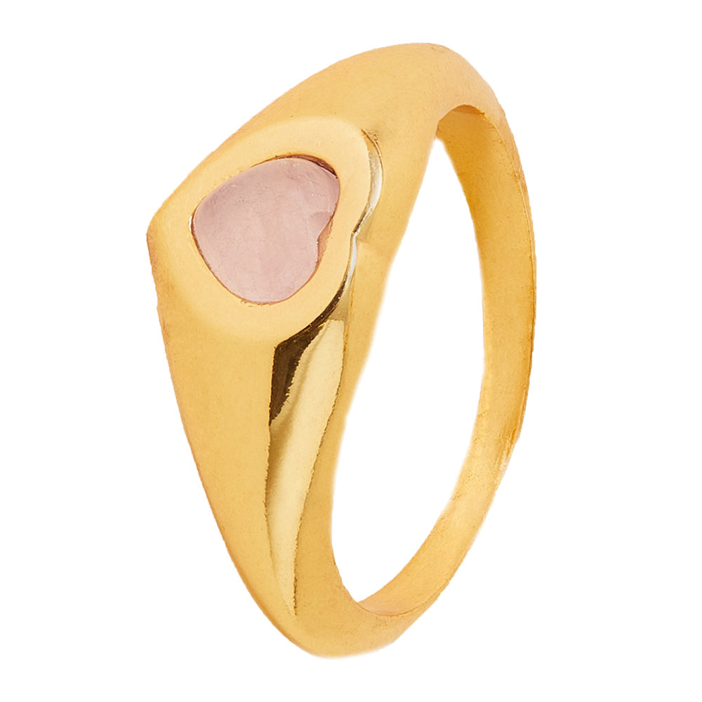 Real Gold Plated Gold Z Rose Quartz Heart Signet Ring-Medium