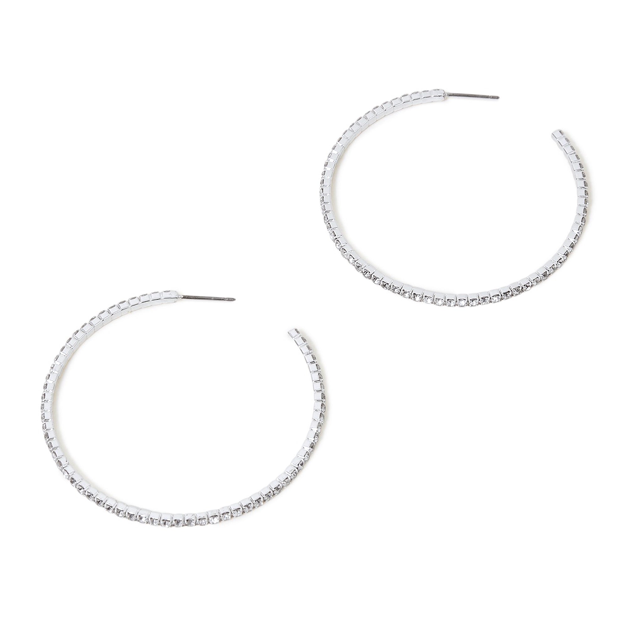 Accessorize London Women's Silver Thin Crystal Hoop Earring