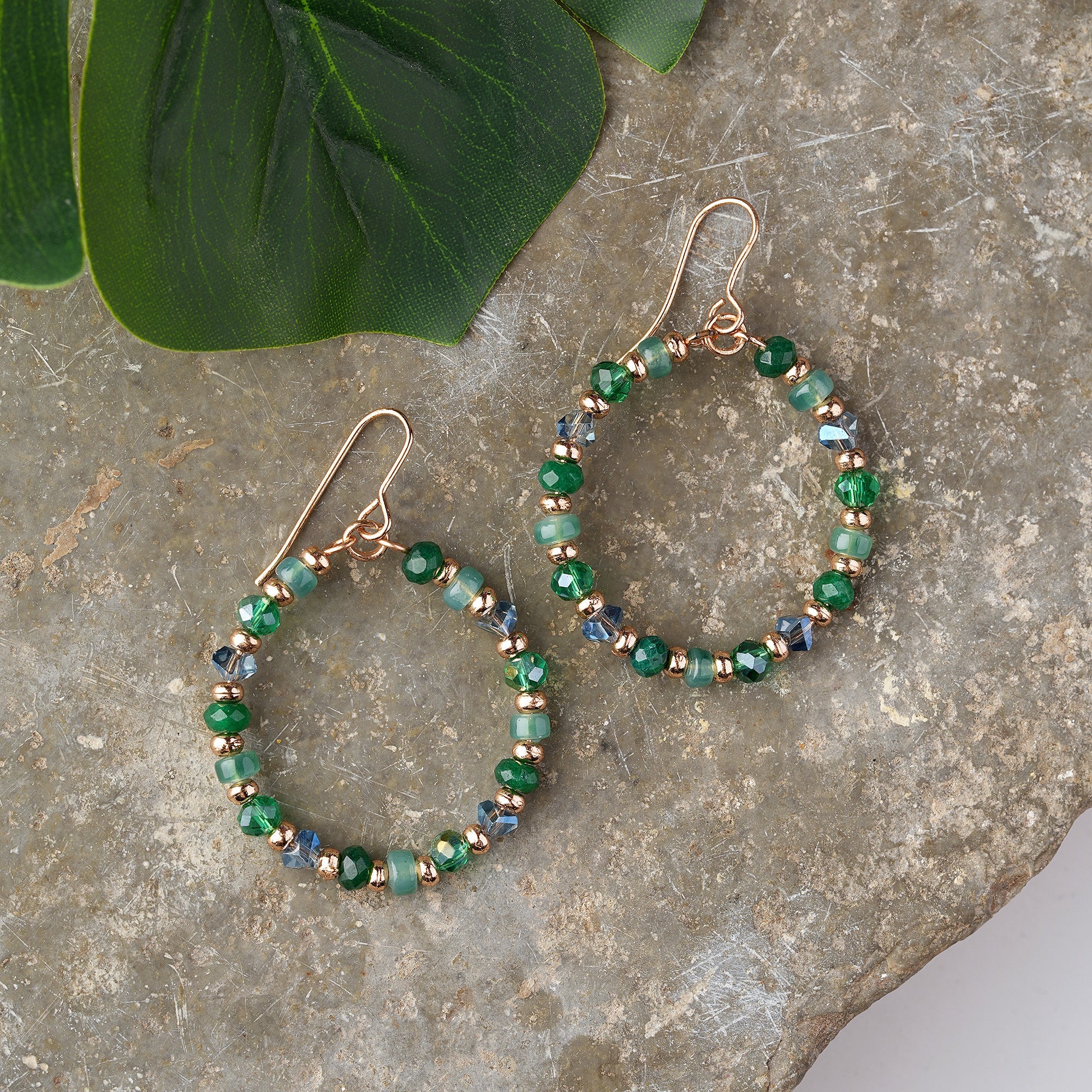 Accessorize London Women'S Green Beaded Drop Hoop Earrings