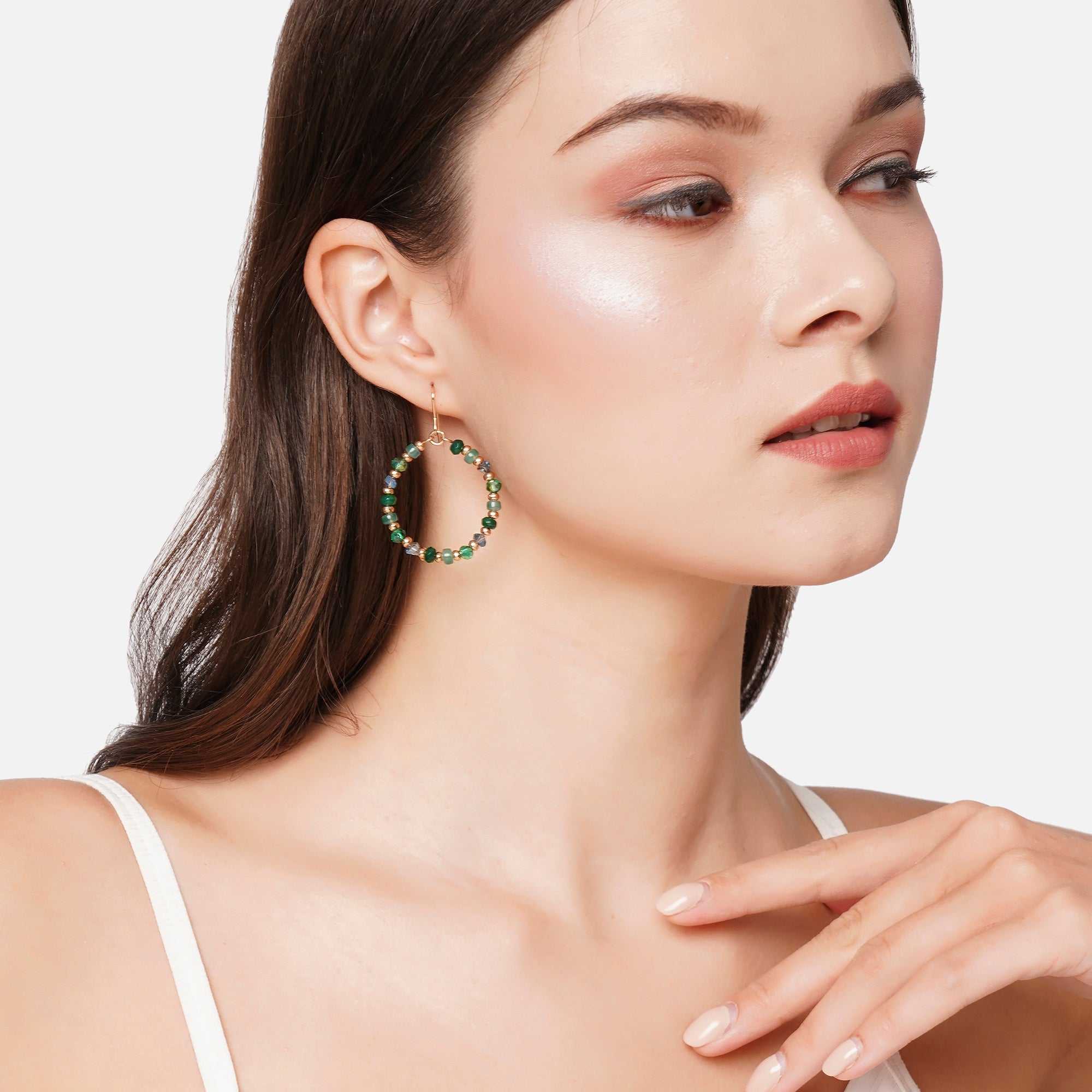 Accessorize London Women'S Green Beaded Drop Hoop Earrings