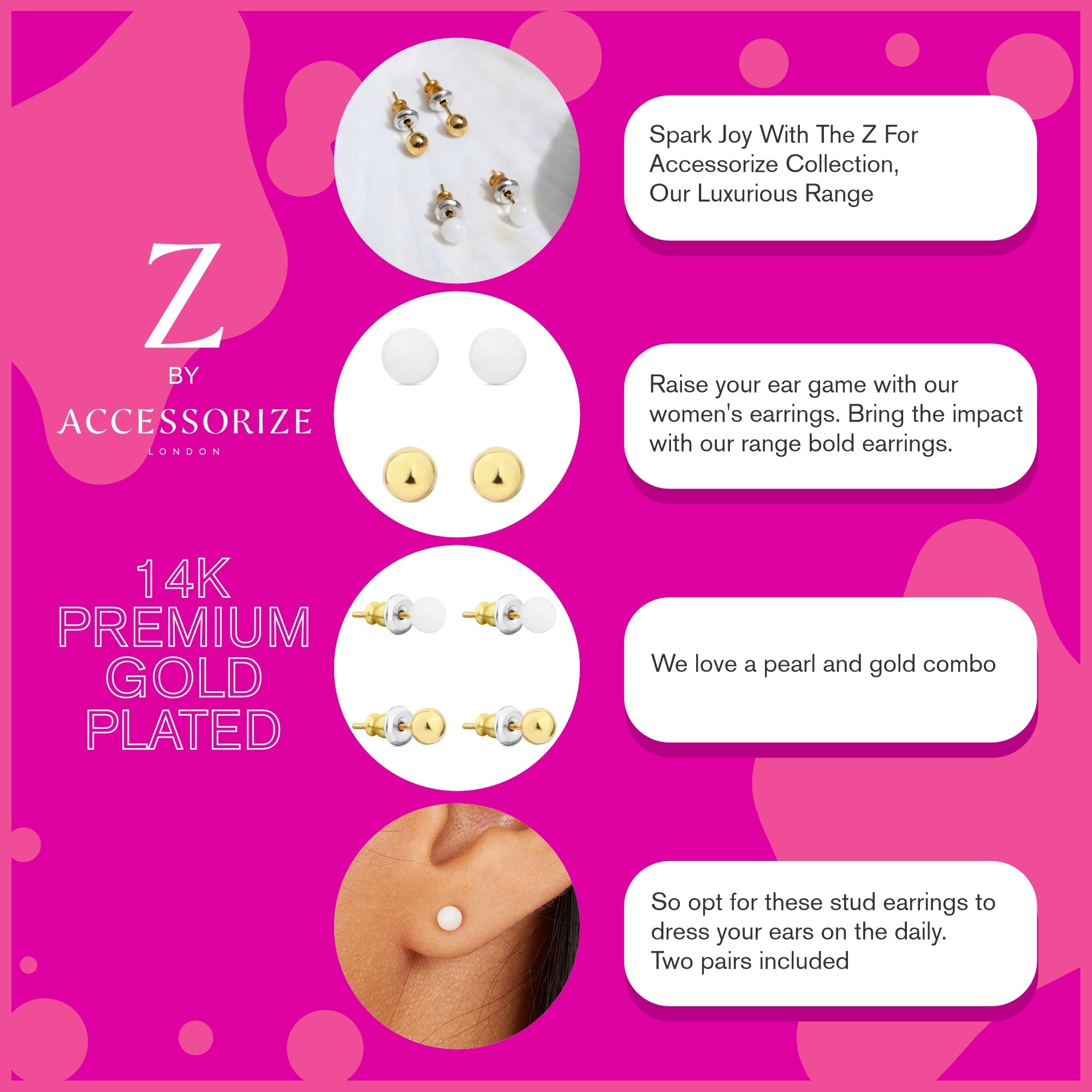 Real Gold-Plated Z And Plain Stud Earrings