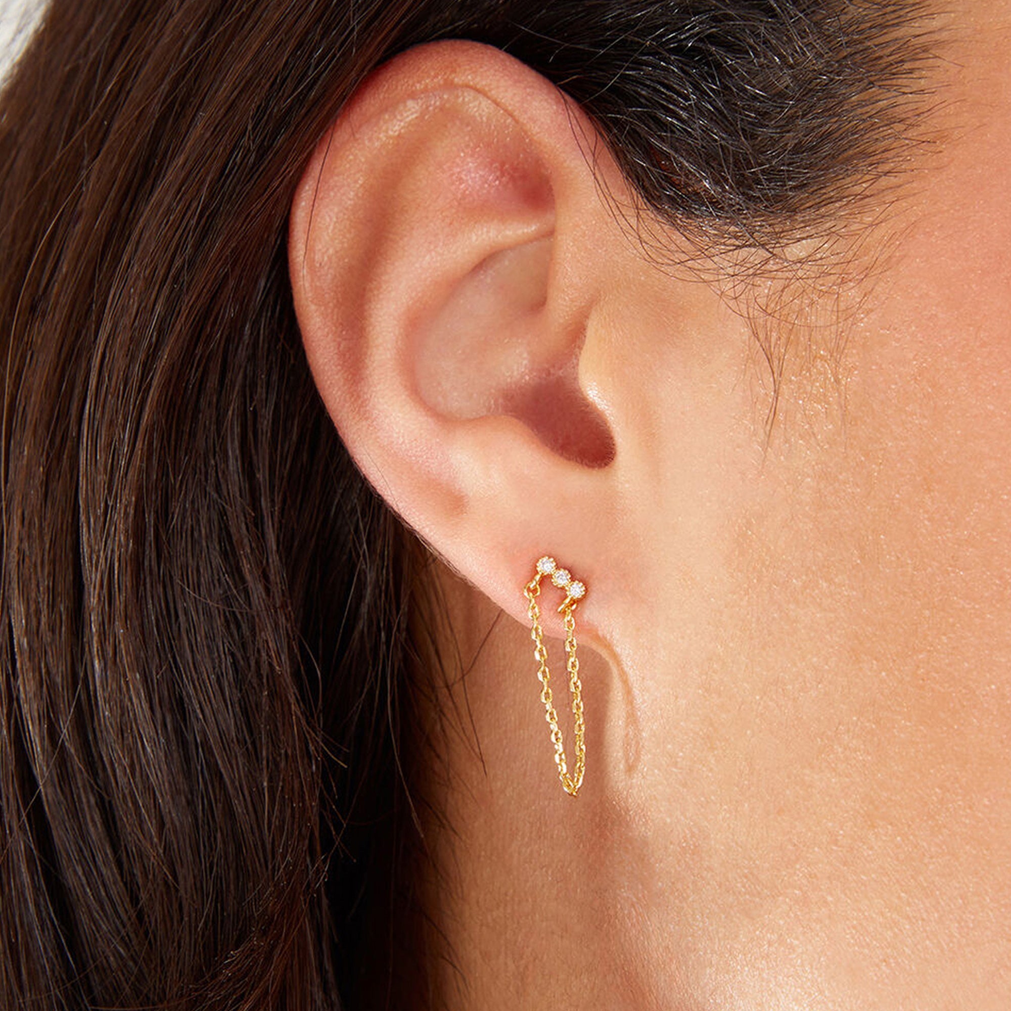 Real Gold-Plated Z Triple Sparkle Chain Earrings