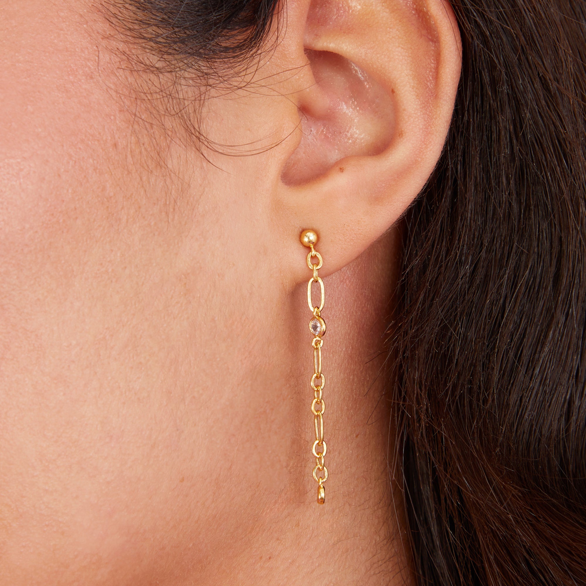 Real Gold Plated Z Gold Sparkle Long Chain Earrings