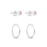 925 Pure Sterling Silver Rose Quartz Stud And Hoops Set Of Two