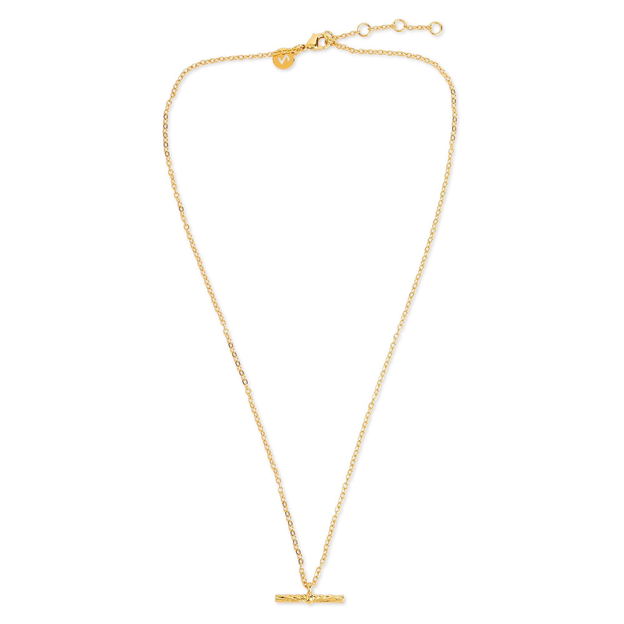 Real Gold Plated Gold Z Sunray T-Bar Pendant Necklace