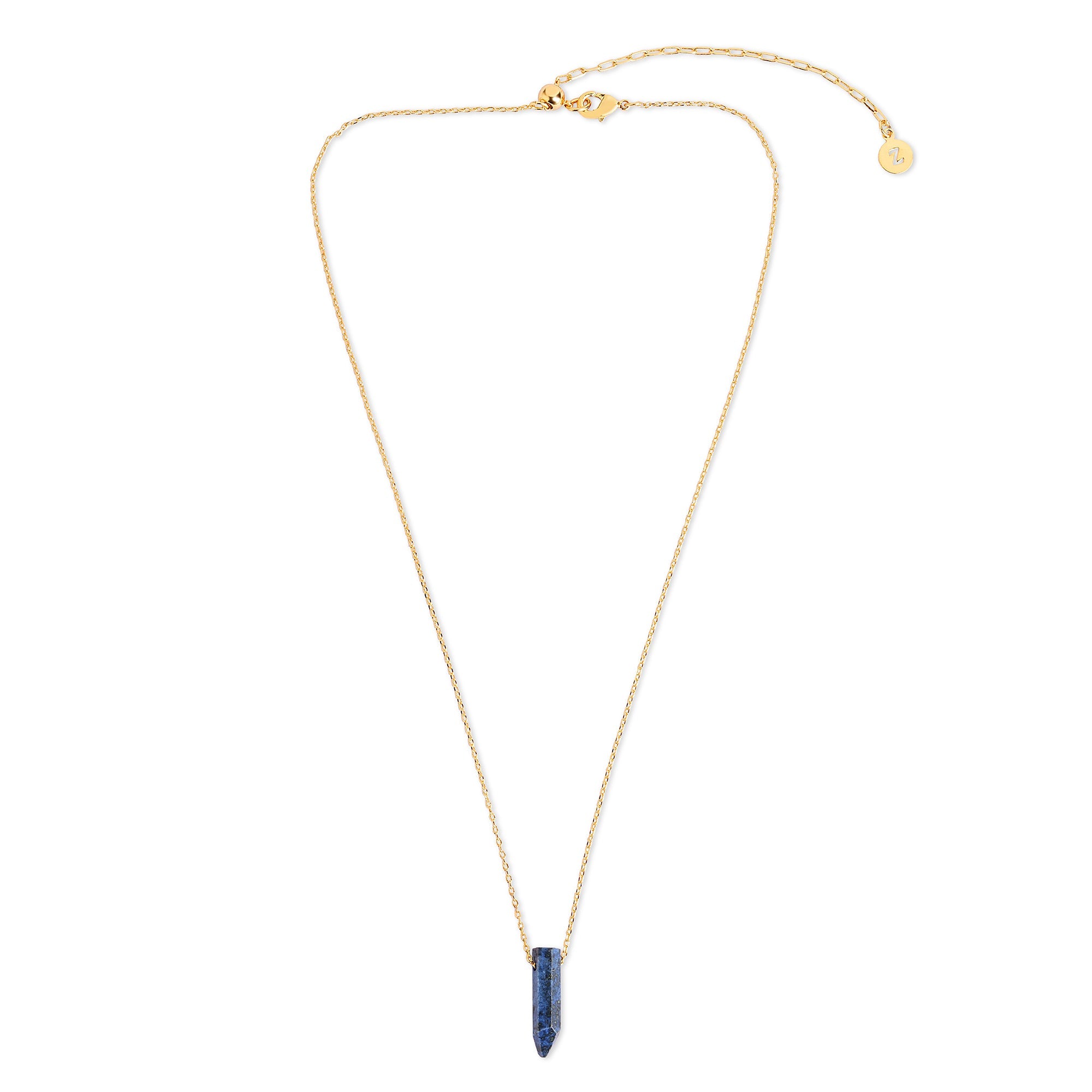 Real Gold Plated Blue Z Rough Cut Shard Hs Nk Lapis Necklace