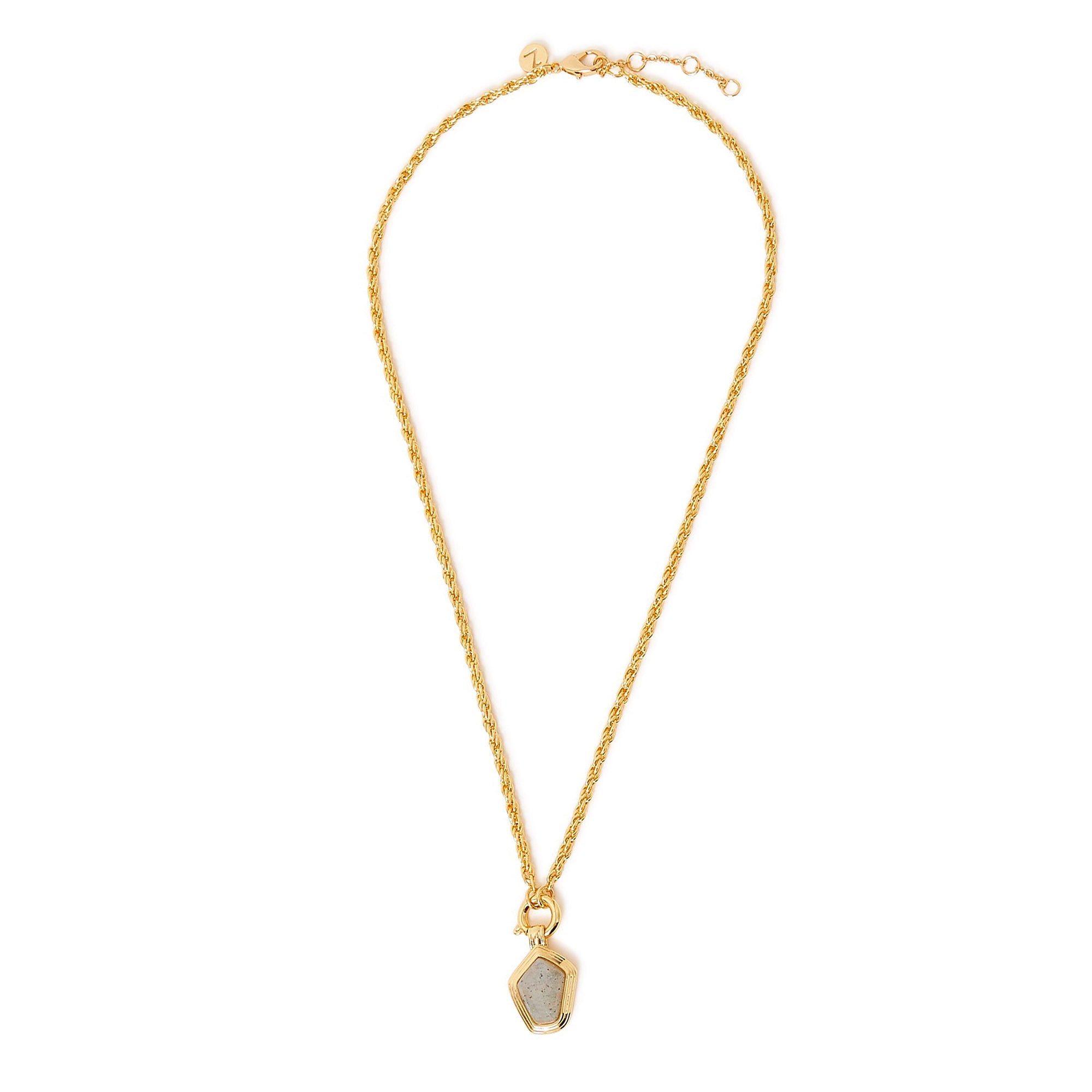 Real Gold Plated Gold Z Healing Stone Rope Chain Pendant Necklace