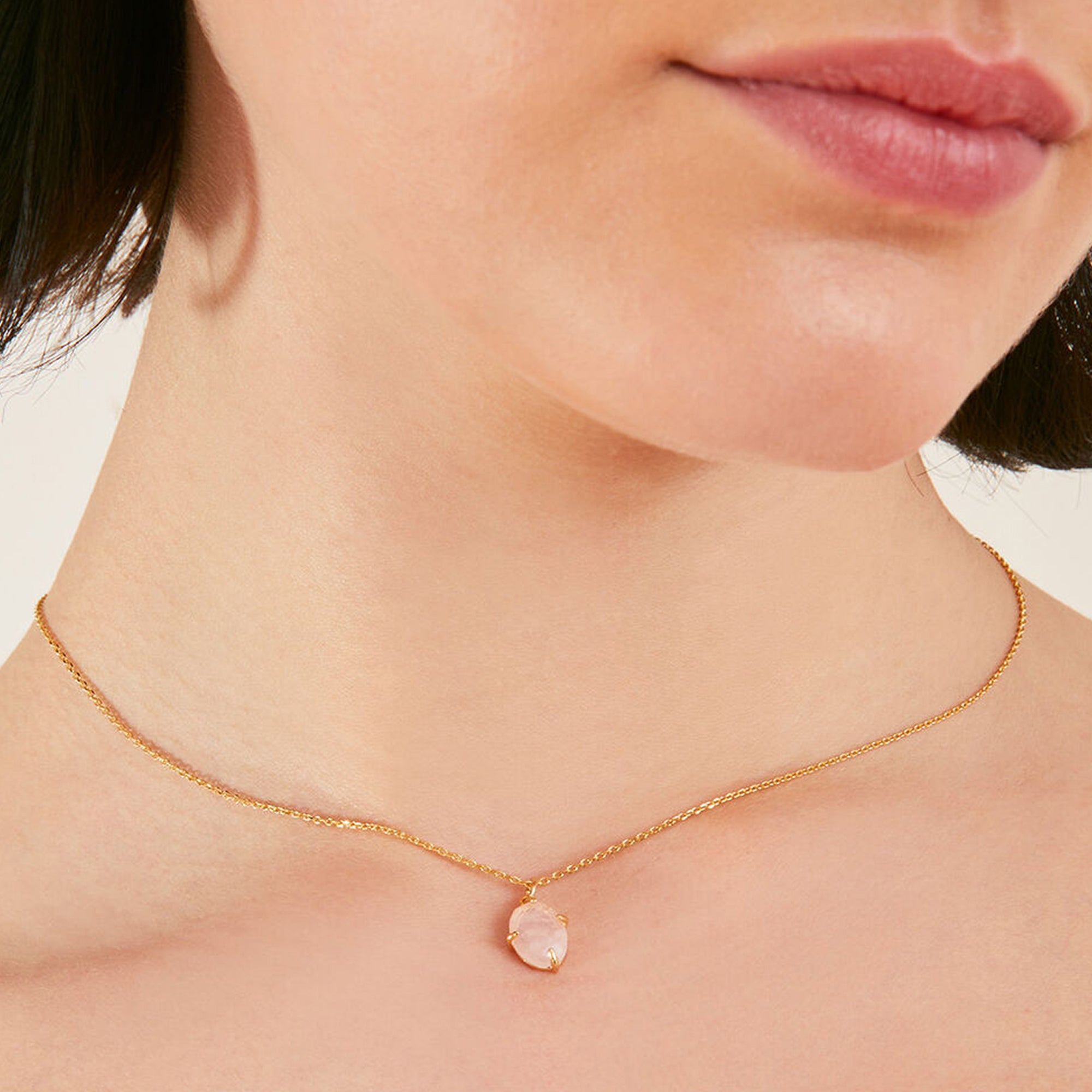 Real Gold-Plated Z Rose Quartz Pendant Necklace - Main Image