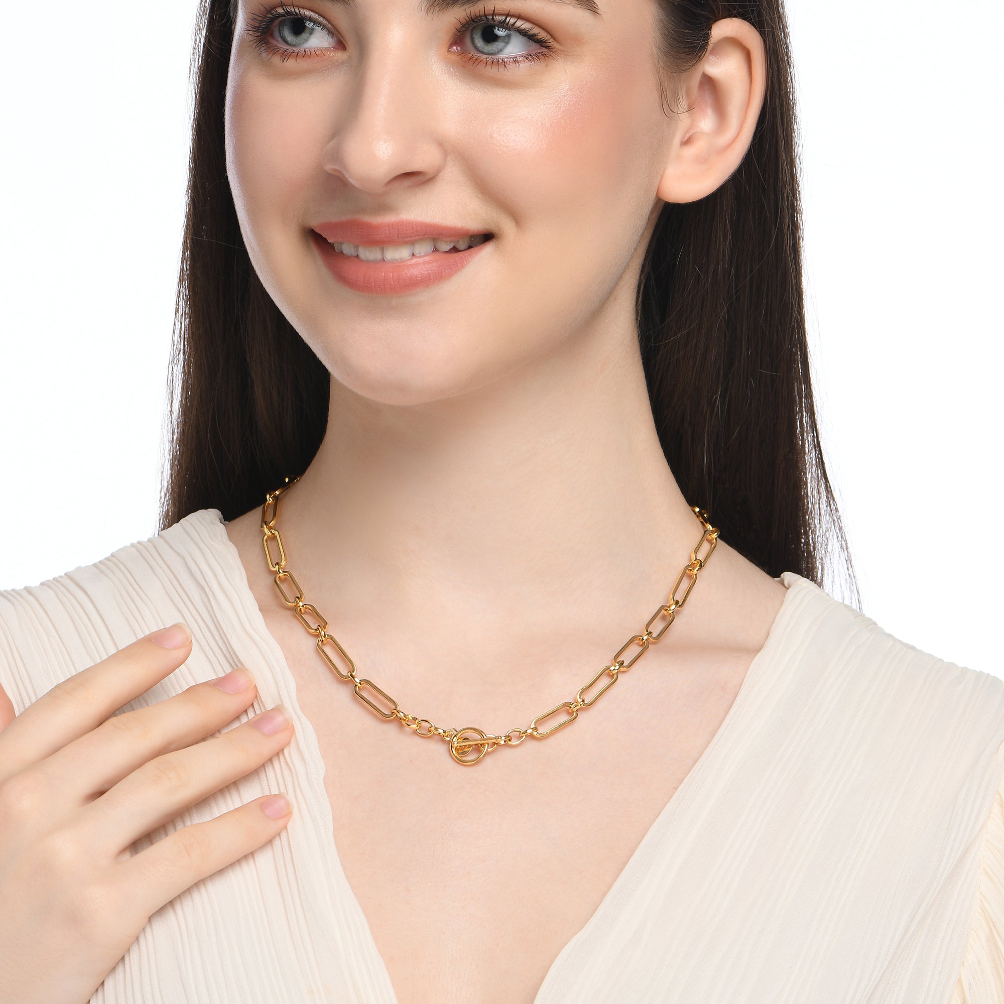 Real Gold Plated Z Elongated Link Necklace