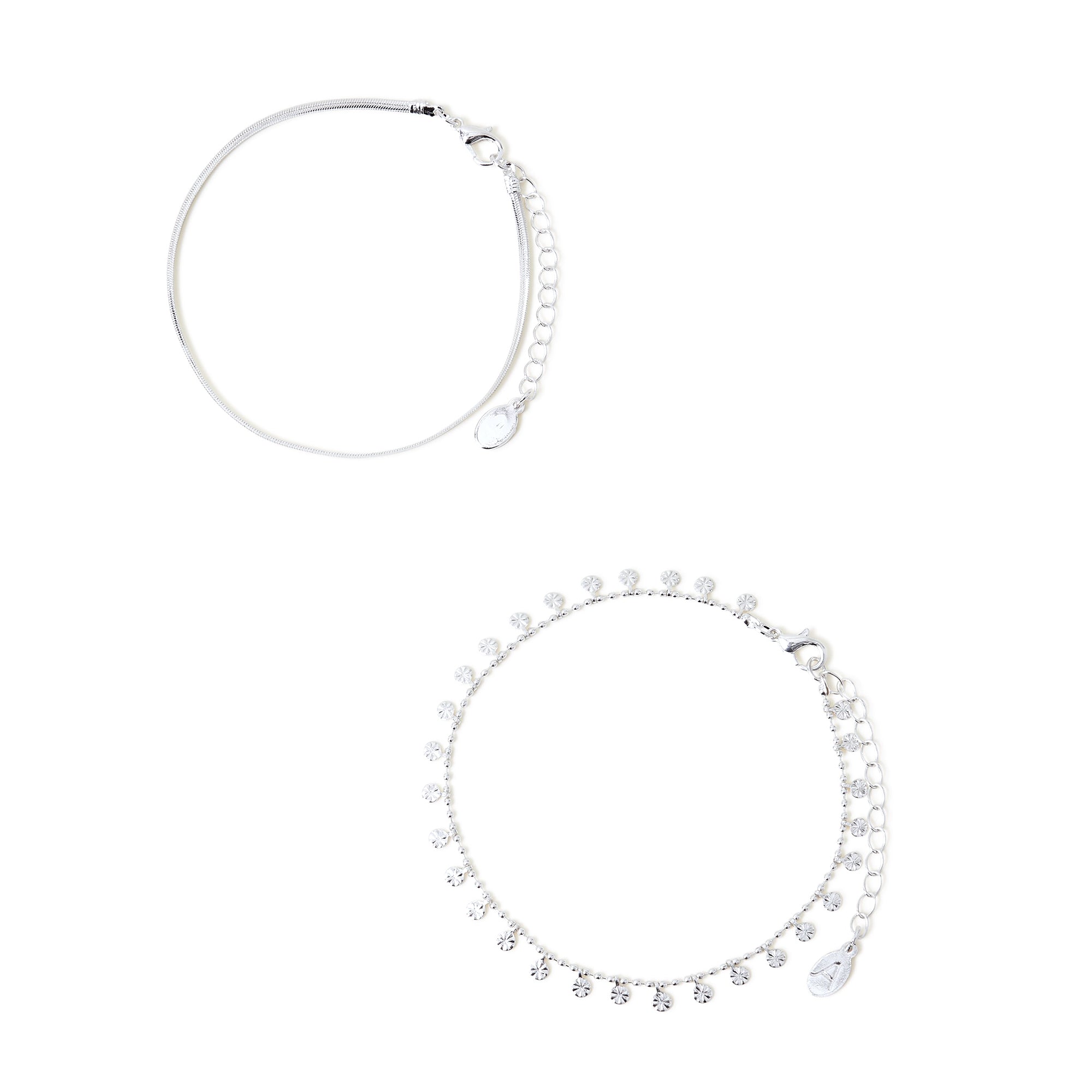 Accessorize London Women's Silver Mini Coin And Snake Chain Anklets Pack Of 2