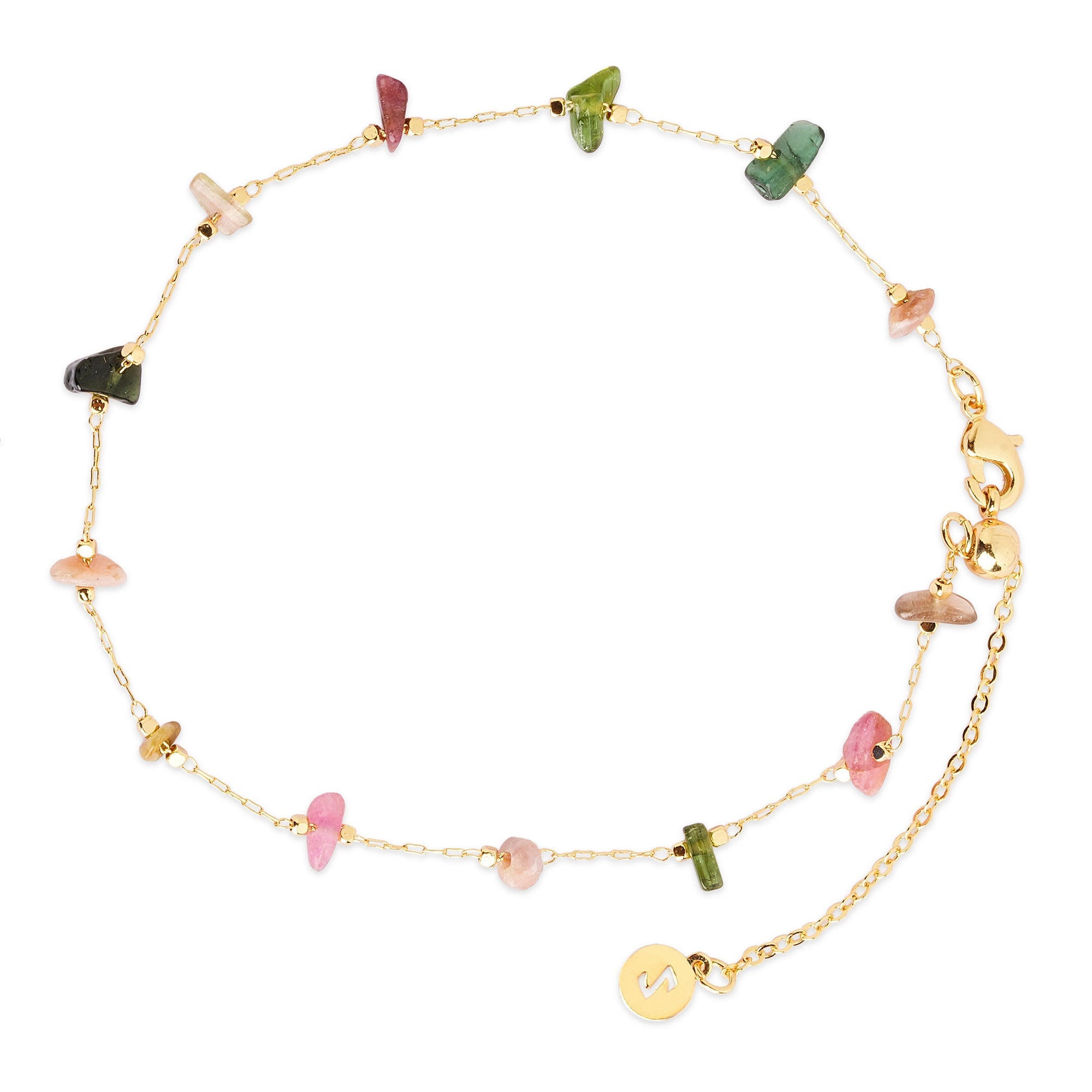 Real Gold Plated Multi Z Healing Stone Anklet