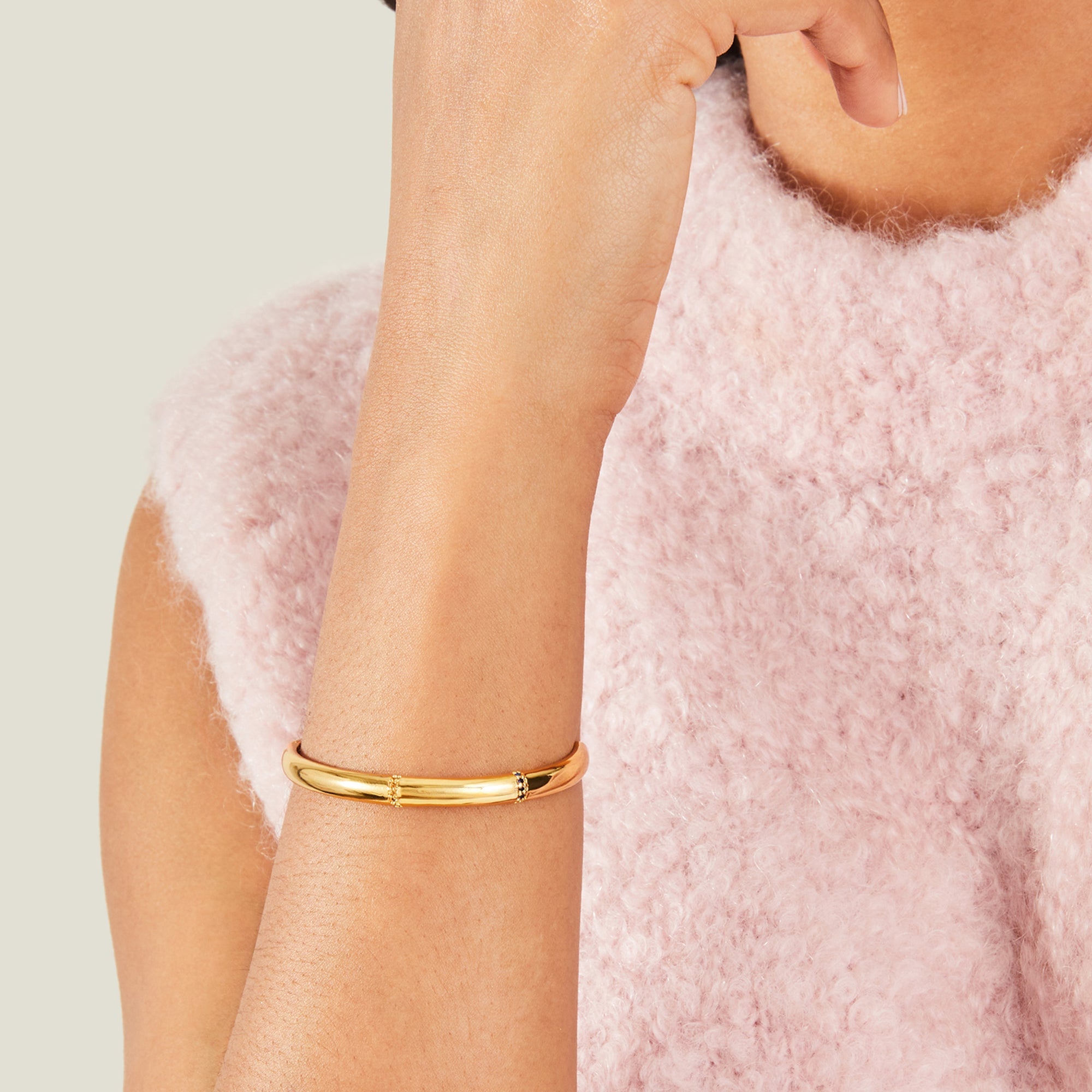 Real Gold-Plated Bamboo Cuff Bracelet - Main Image