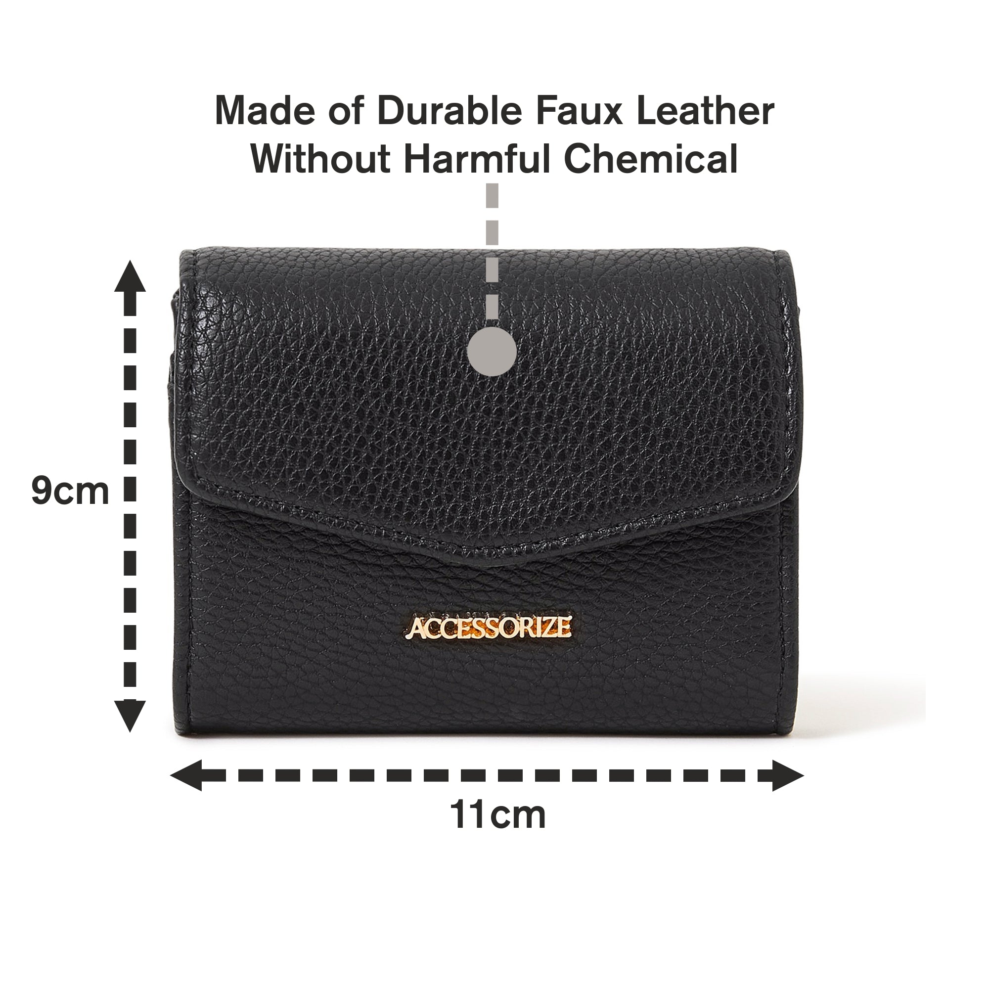 Accessorize London Women's Faux Leather Black Small Flap Zip Around Purse