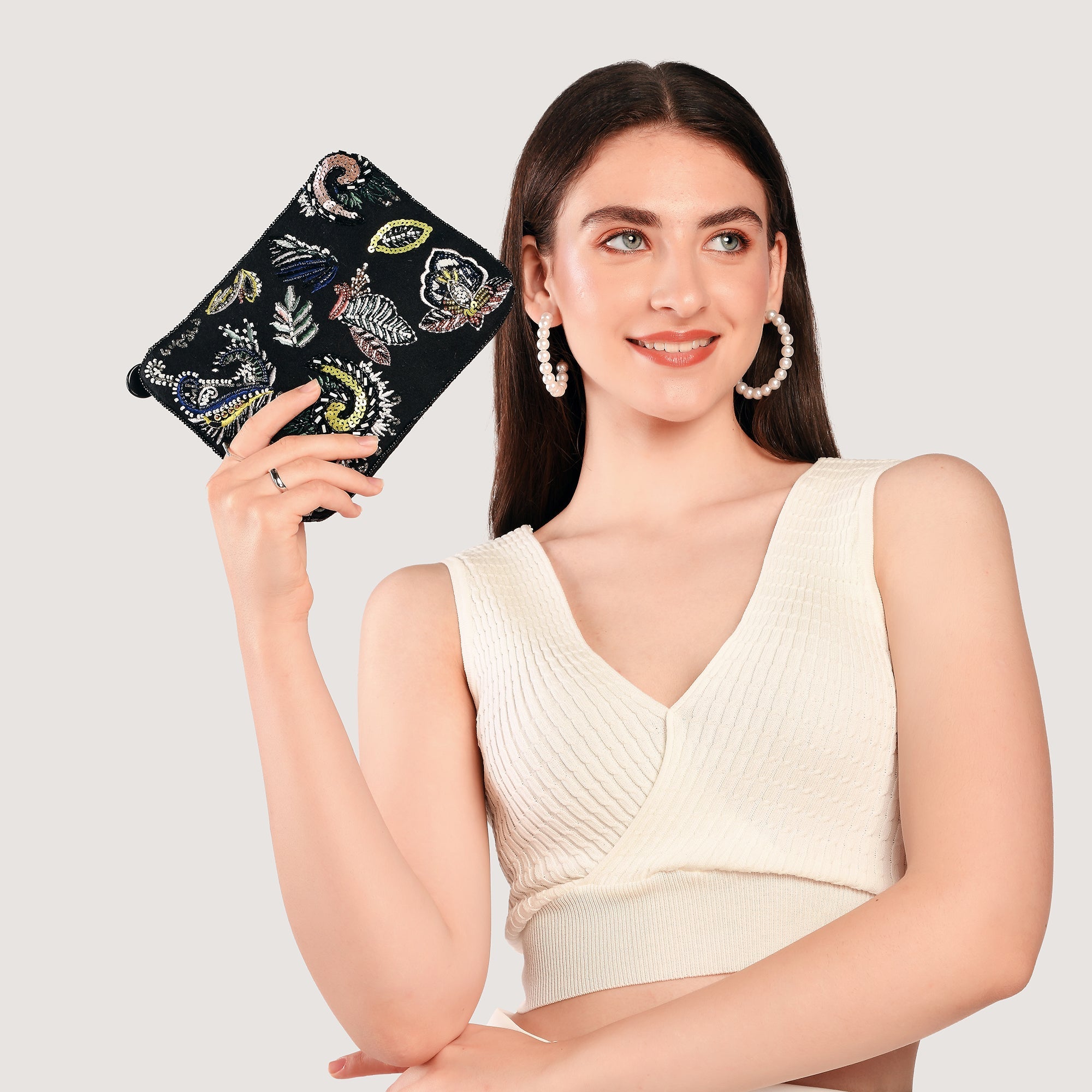 Accessorize London Women's Paisley Beaded Pouch