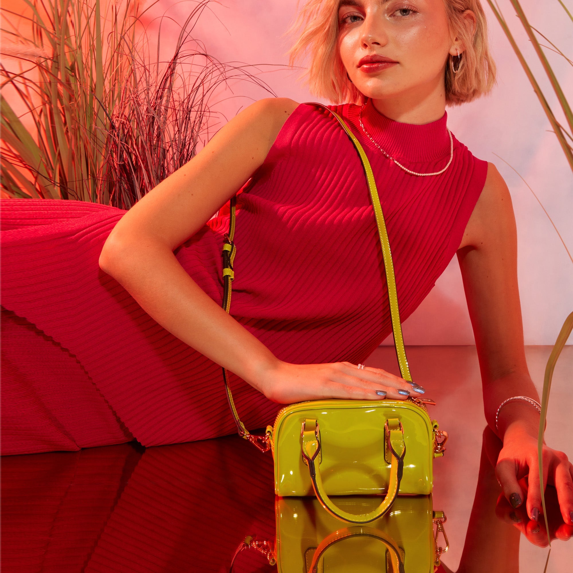 Lime Small Patent Bowler Bag