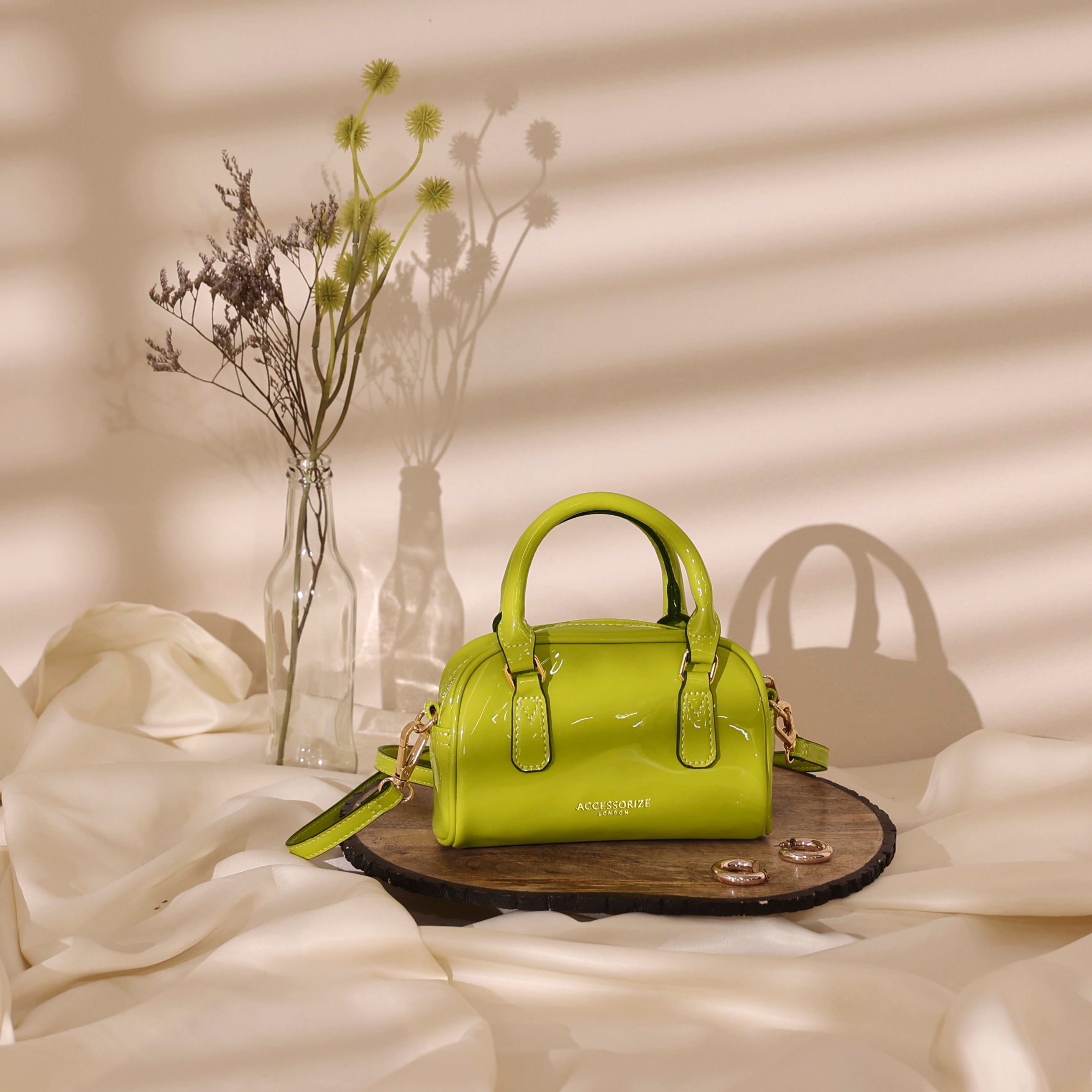 Lime Small Patent Bowler Bag