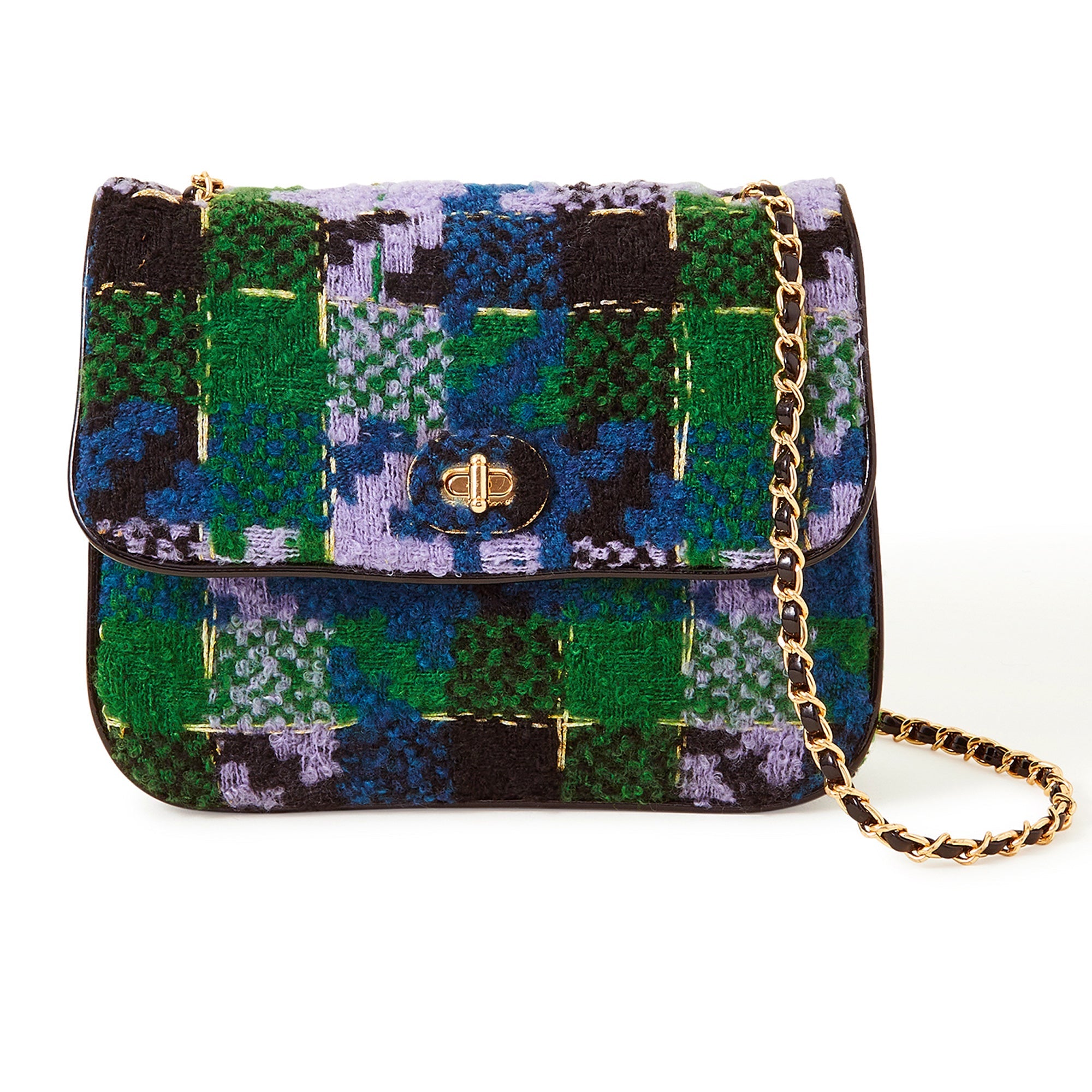 Accessorize London Women's Green Tweed Cross Body Bag