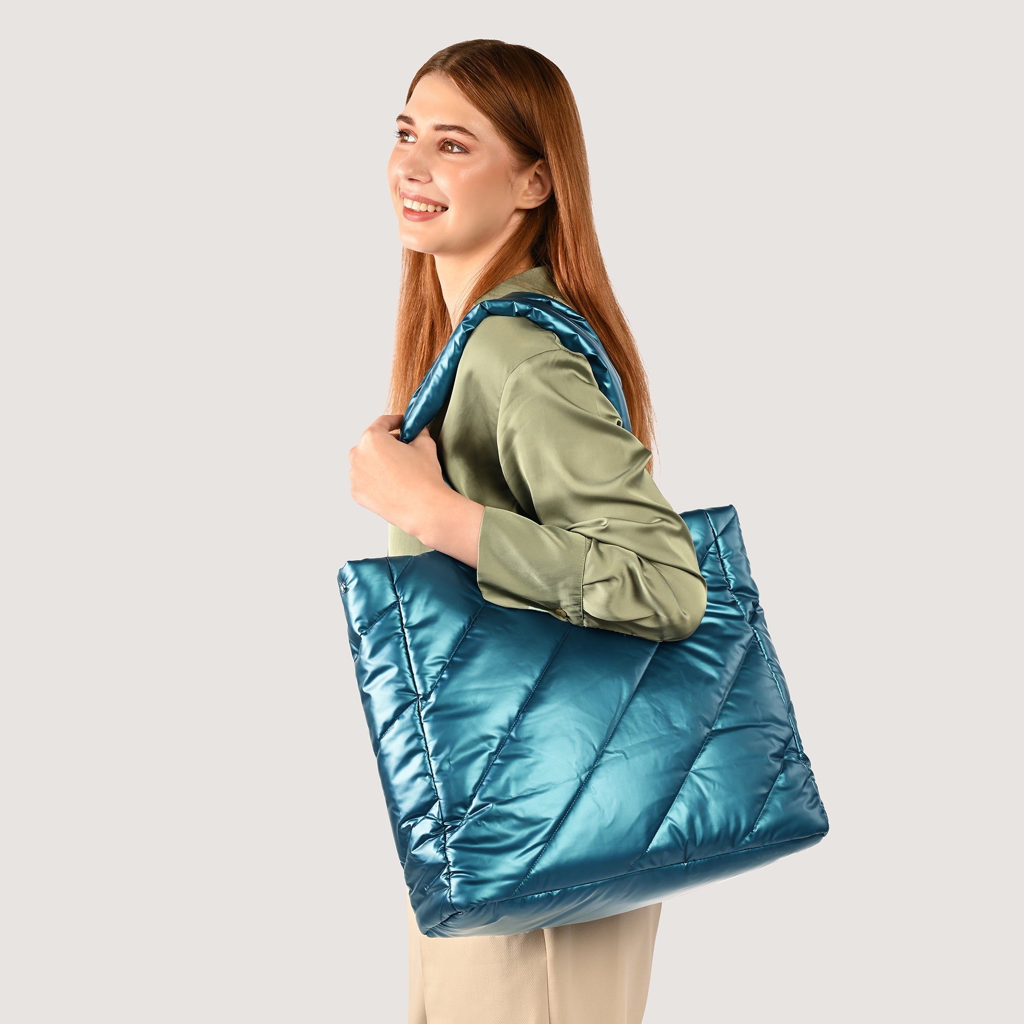 Teal Metallic Tote Bag