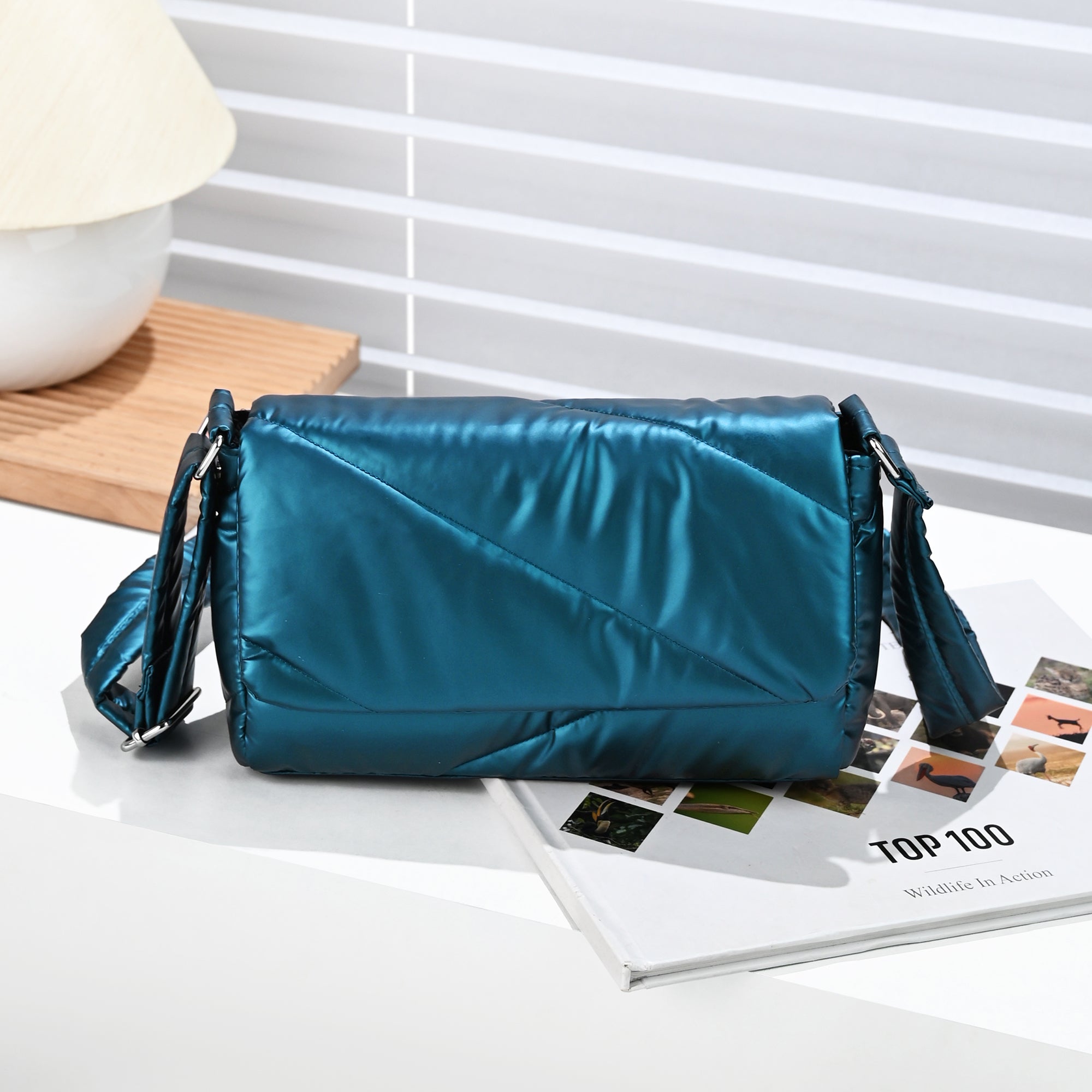 Teal Metallic Crossbody Bag Features