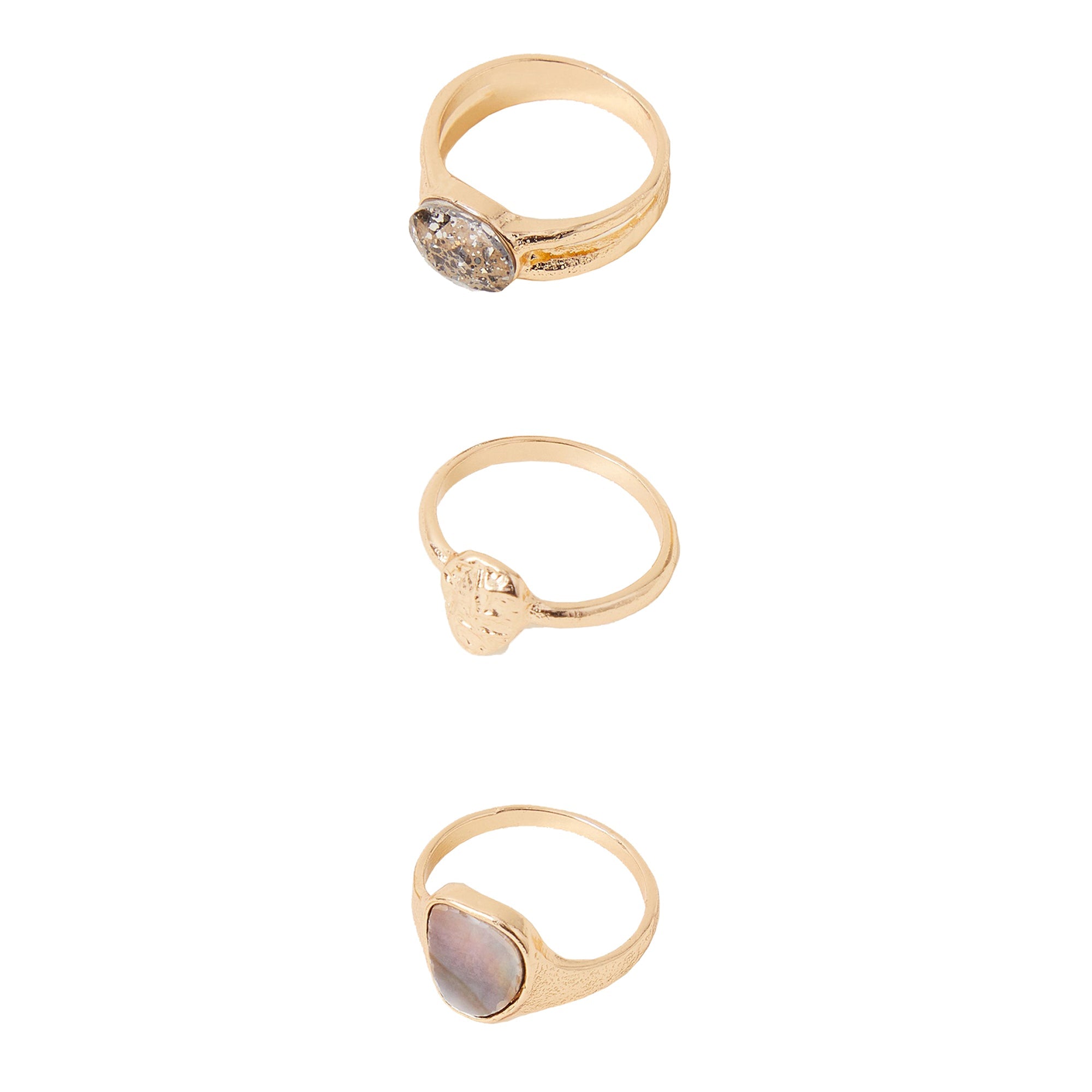 Pearlised Ring Set Of Three Grey-Small