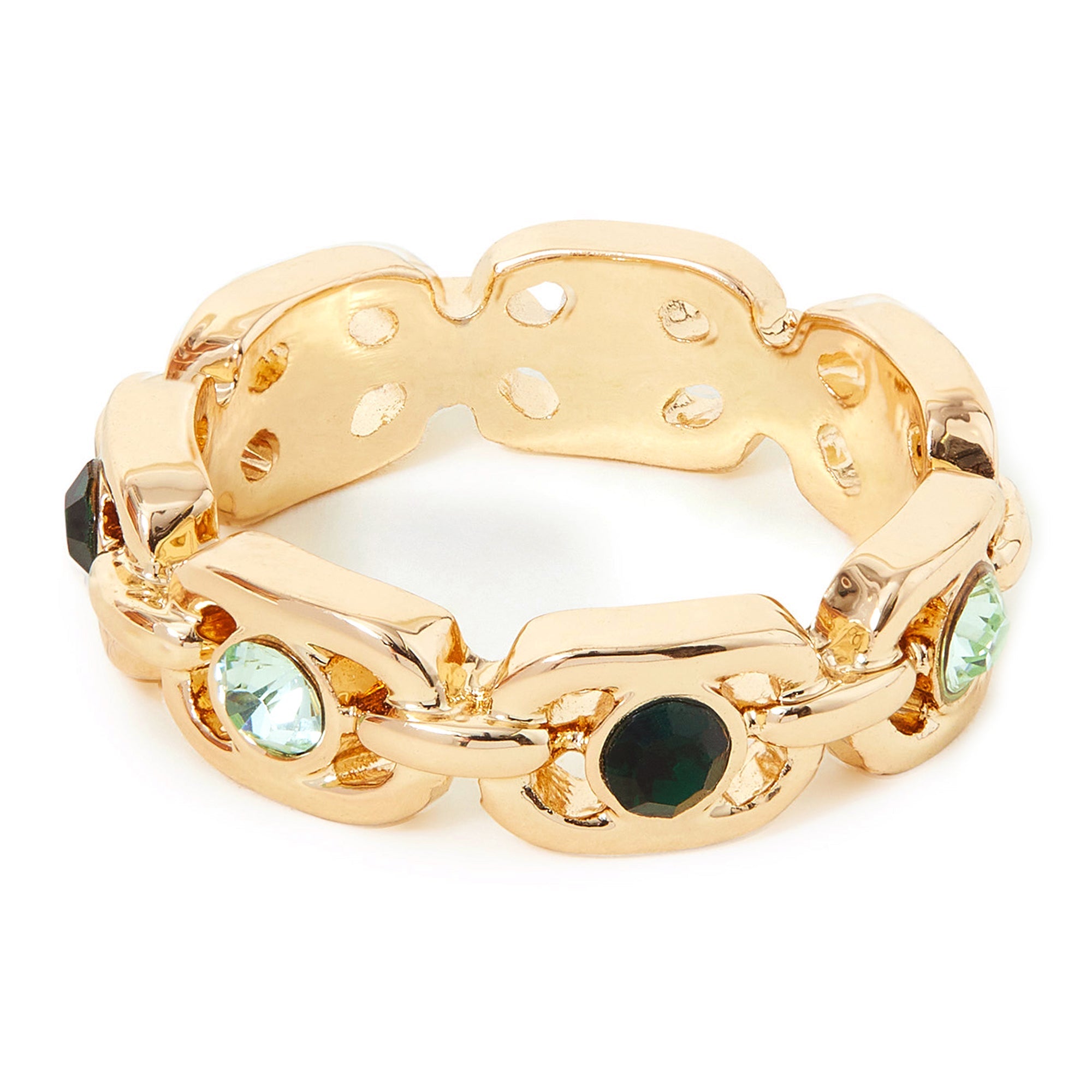 Women's Large Green Chain Gem Ring Features