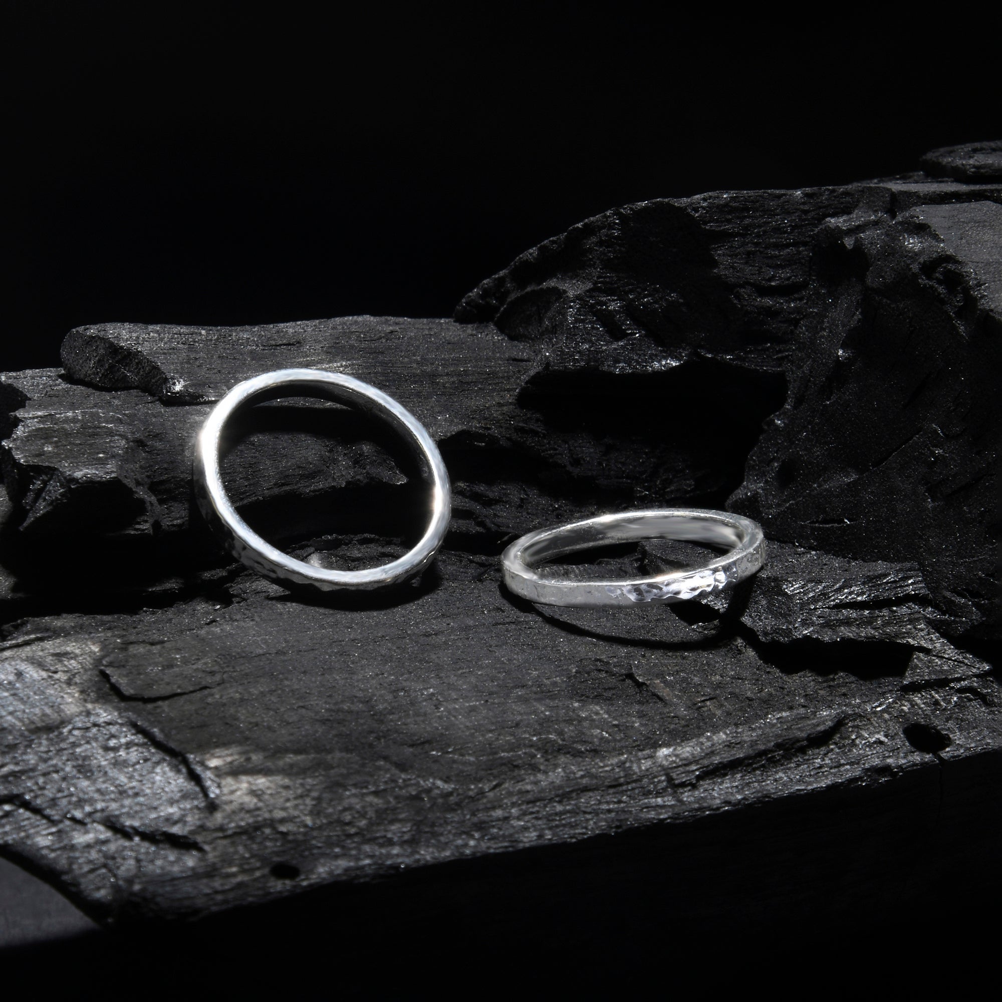 Medium Silver-Plated Textured Rings Set Of 2
