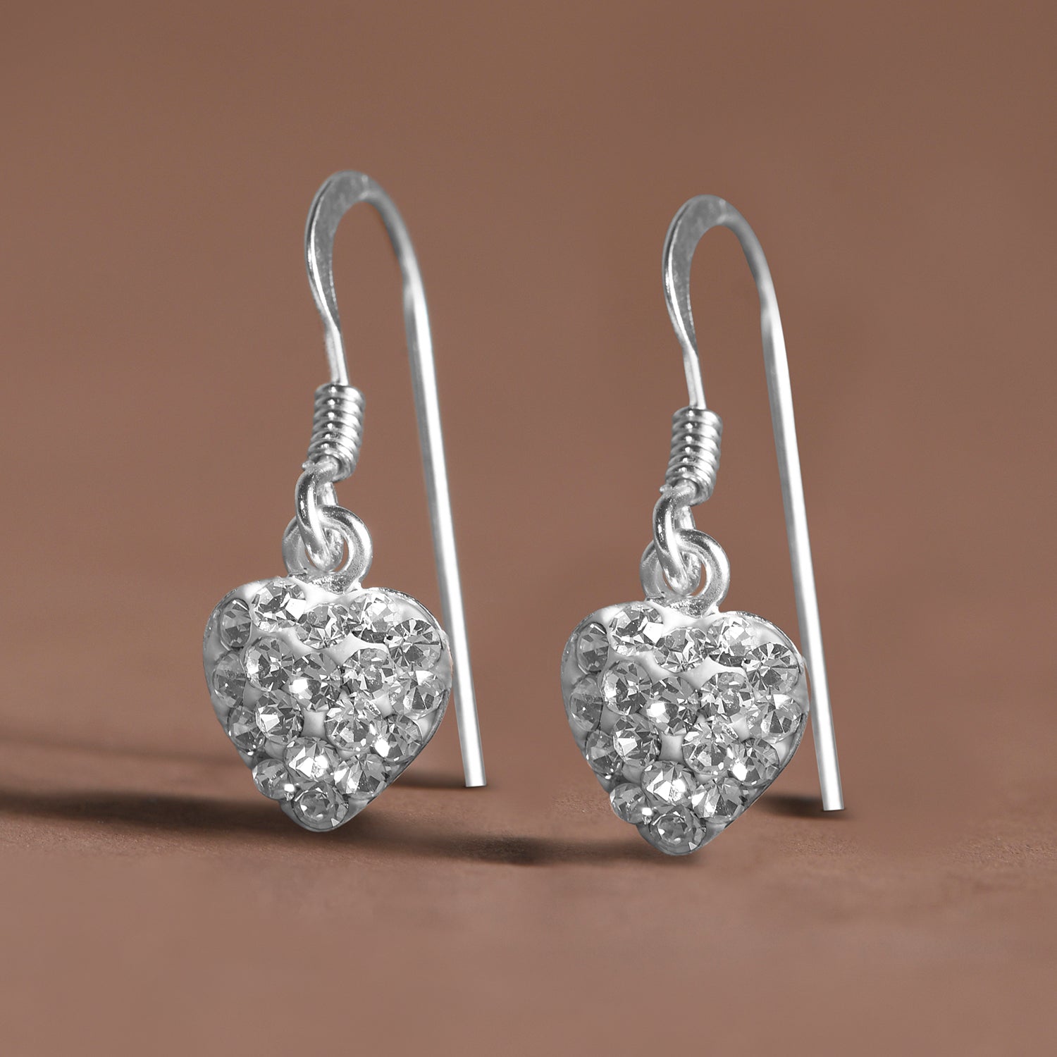 Silver 1 Embellished Crystal Heart Drop Earrings