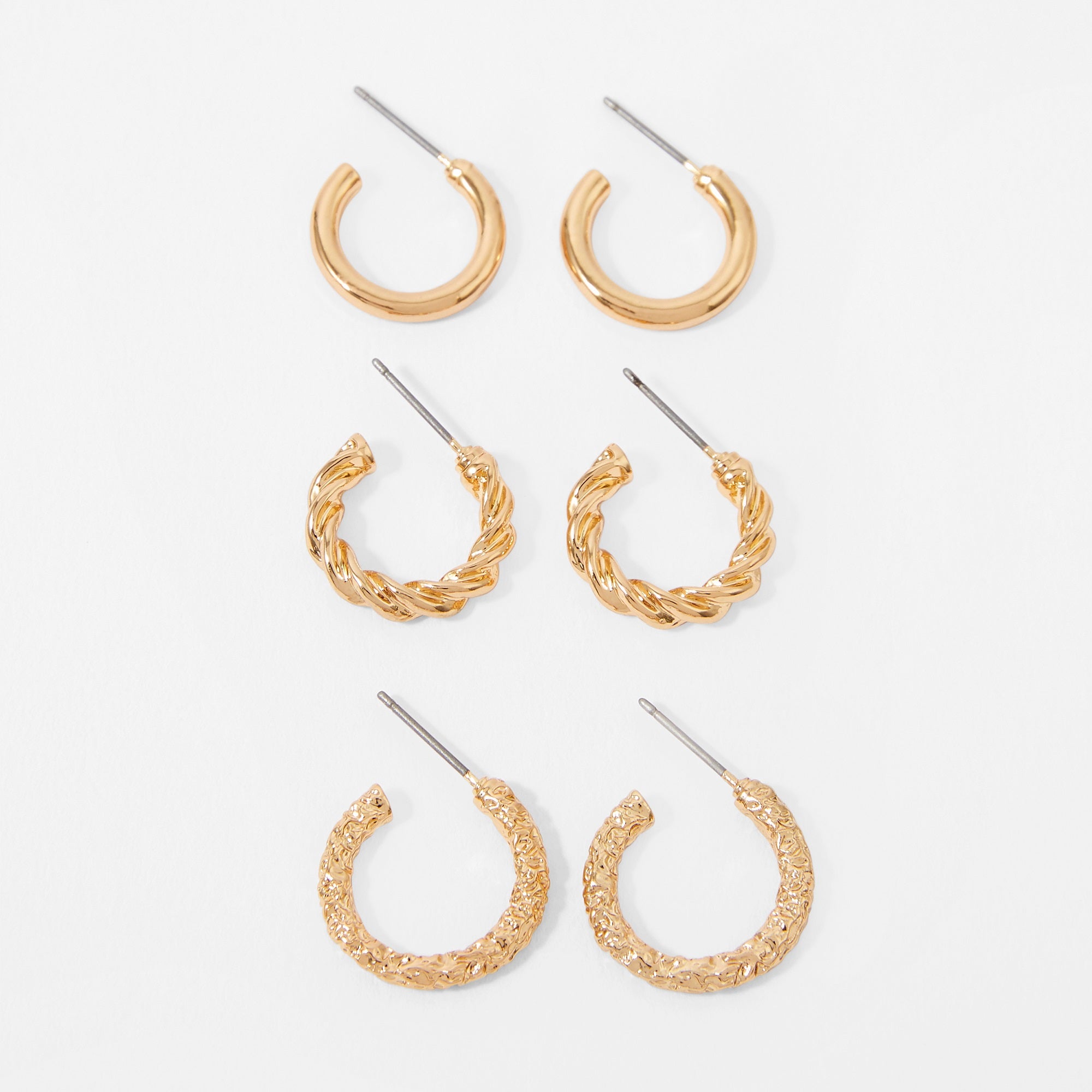 Accessorize London Women's Set Of 3 Textured Mini Hoop Earrings