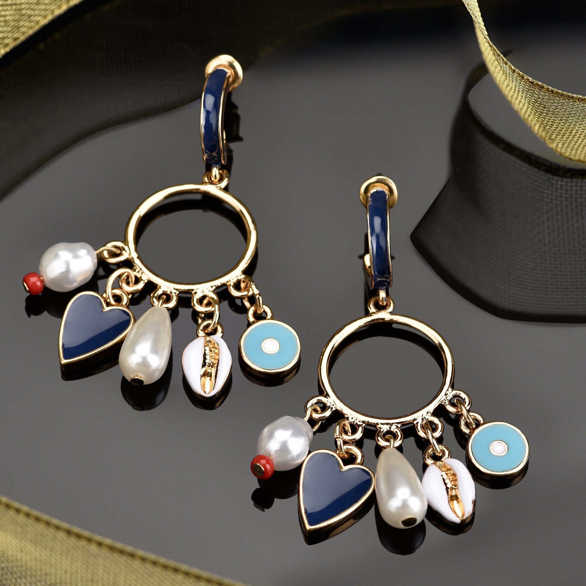 Accessorize London Golden Charmy Pearl & Shell Drop Earrings